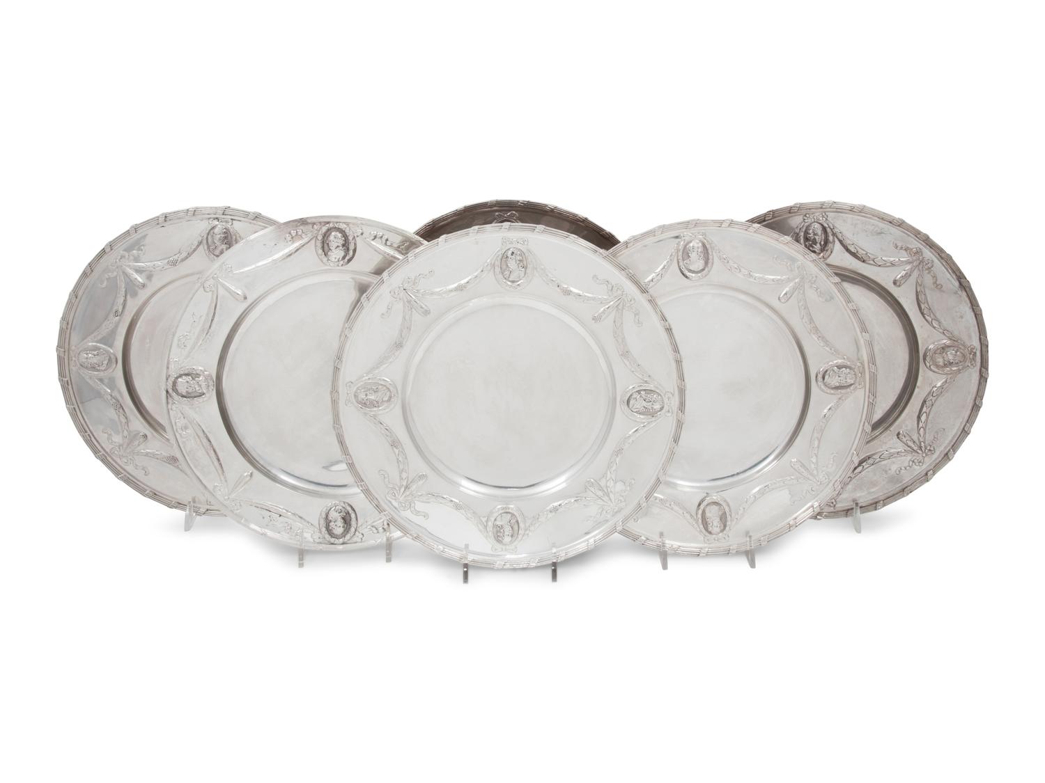 A Set of Six German Silver Plates