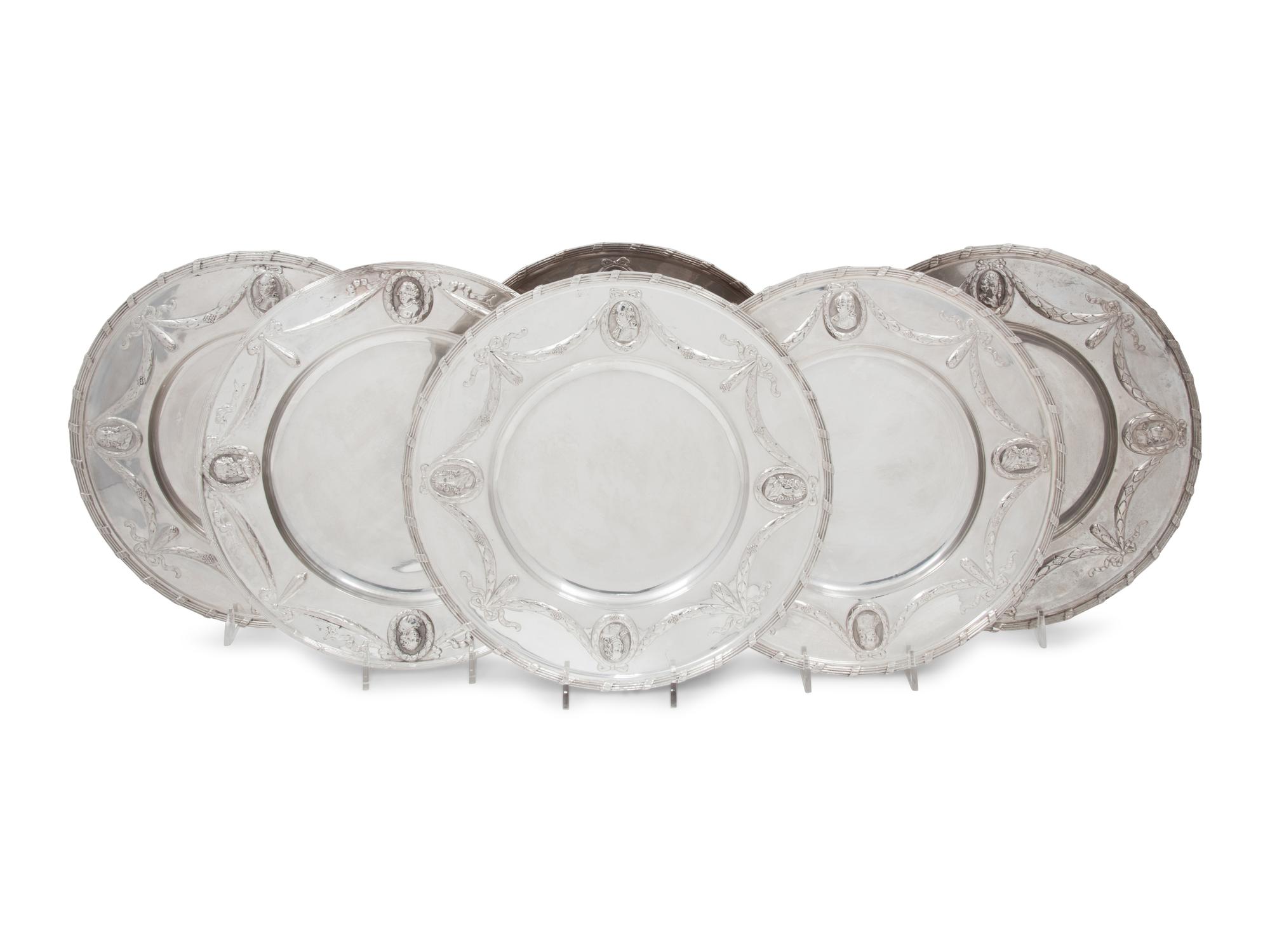 A Set of Six German Silver Plates