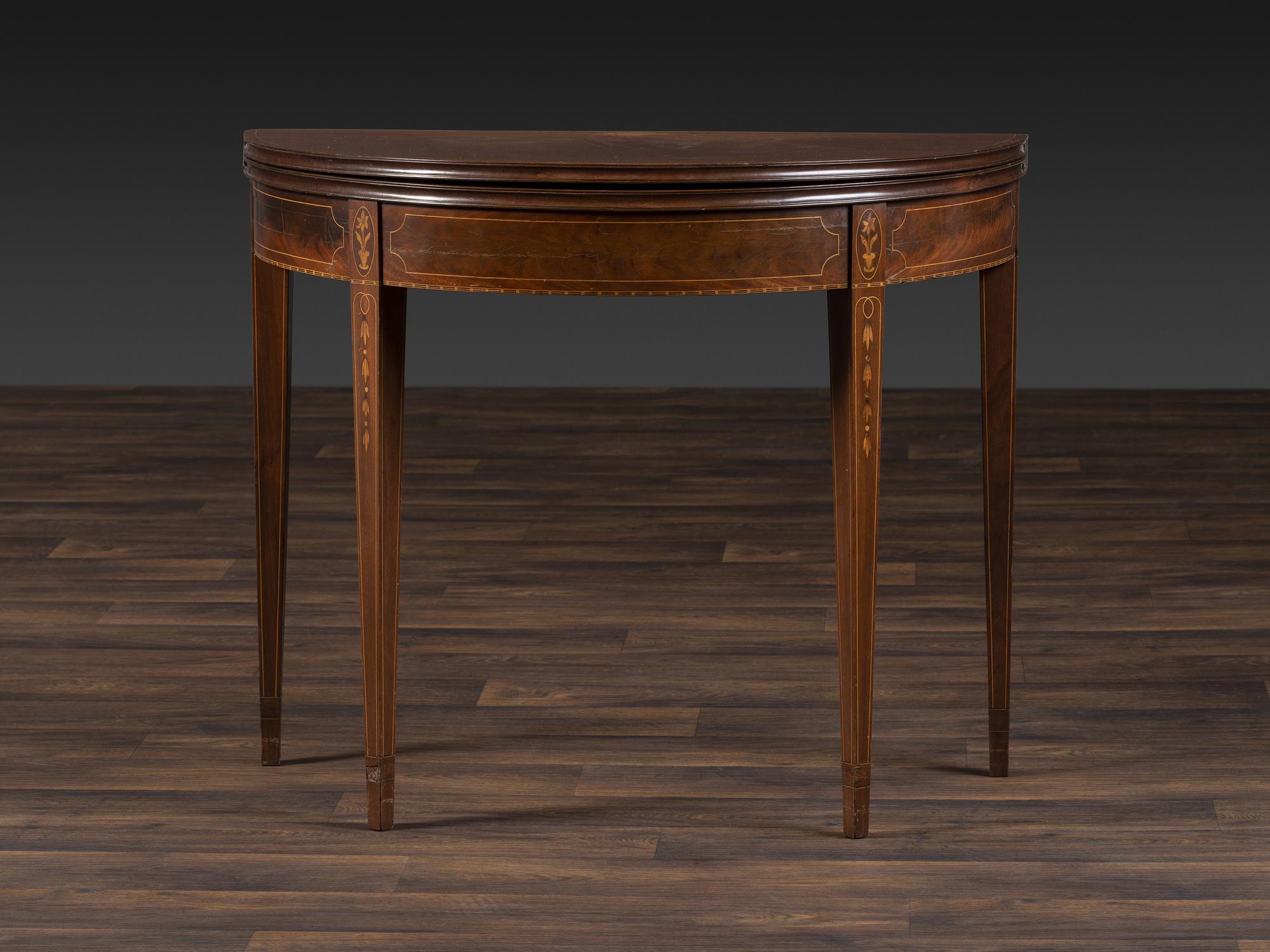 A Federal Shell and Bell-Flower Inlaid and Carved Mahogany Card Table
