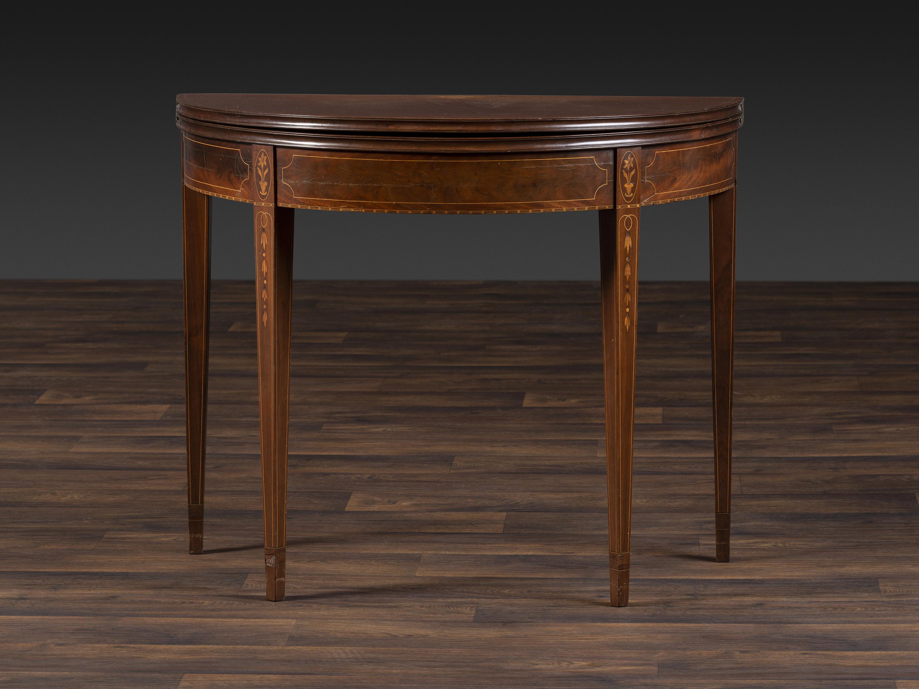 A Federal Shell and Bell-Flower Inlaid and Carved Mahogany Card Table