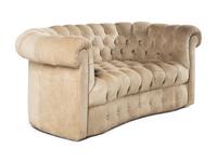 A Contemporary Suede-Upholstered Button-Tufted Chesterfield Sofa