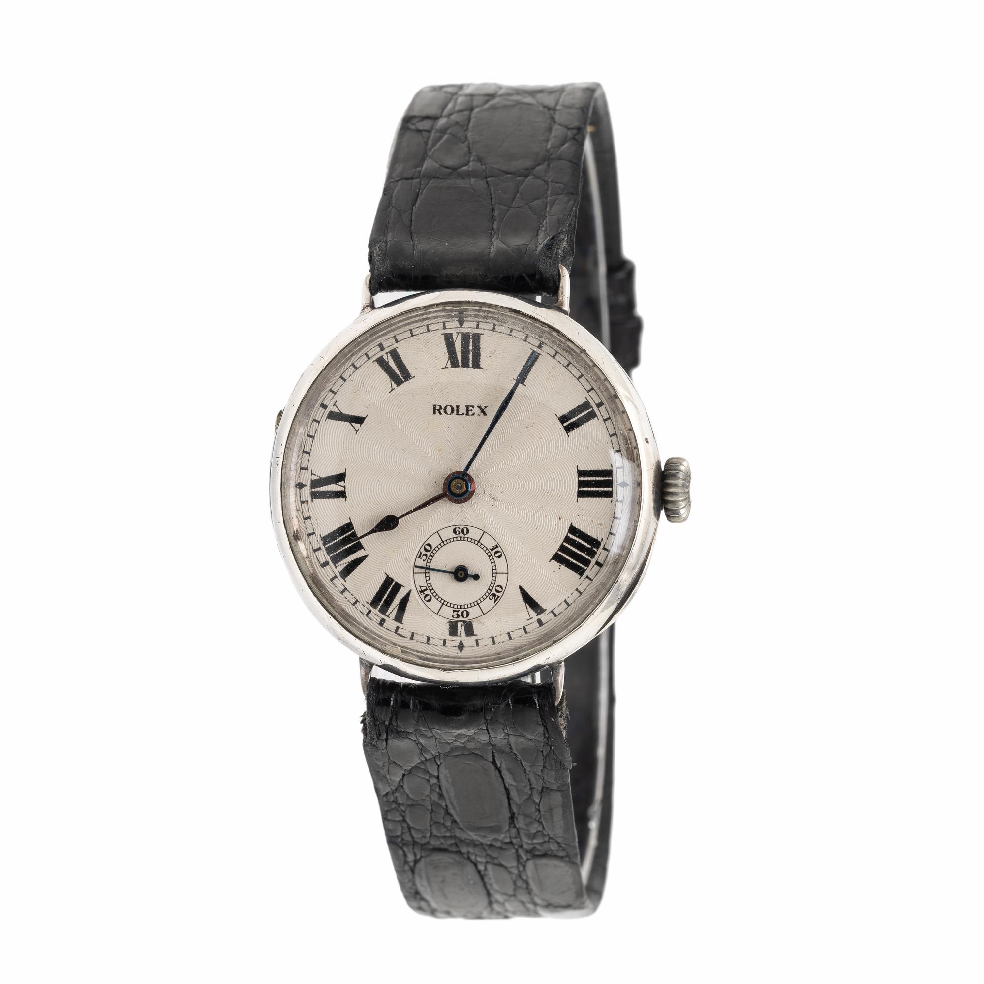 Rolex, Sterling Silver WWII-Era 'Trench' Watch, with Hinged Officer's Case Back