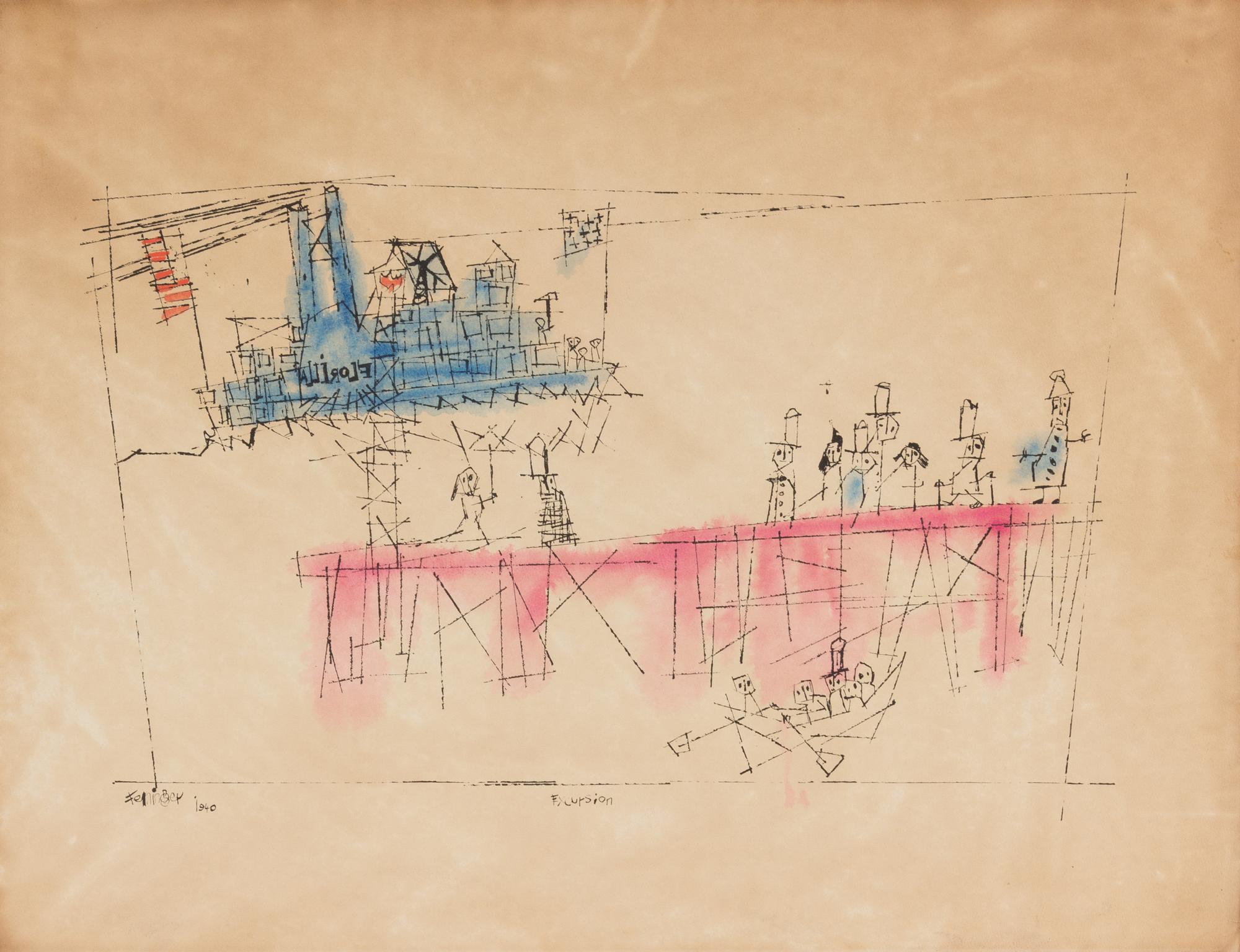 After Lyonel Feininger, (American/German, 1871-1956), copy after Excursion