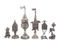 Six Continental Silver Spice Towers and Boxes