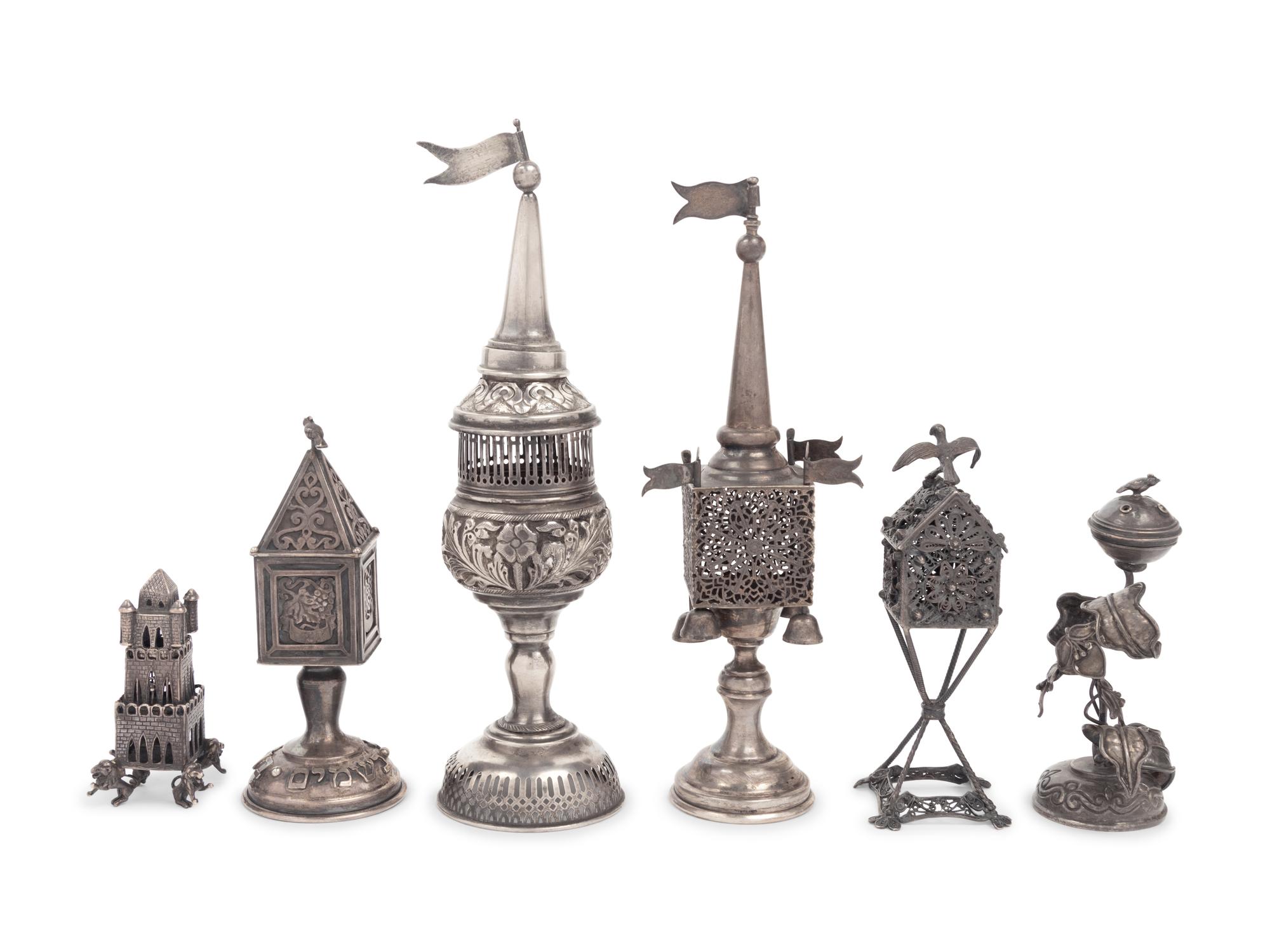 Six Continental Silver Spice Towers and Boxes