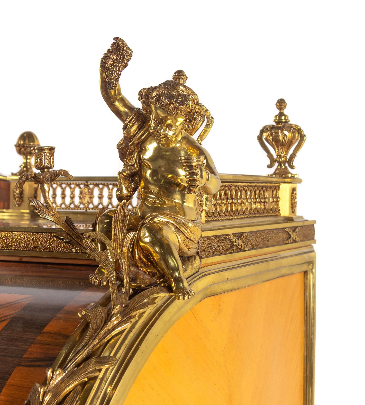 A Louis XV Style Gilt Metal Mounted Marquetry Bureau à Cylindre
