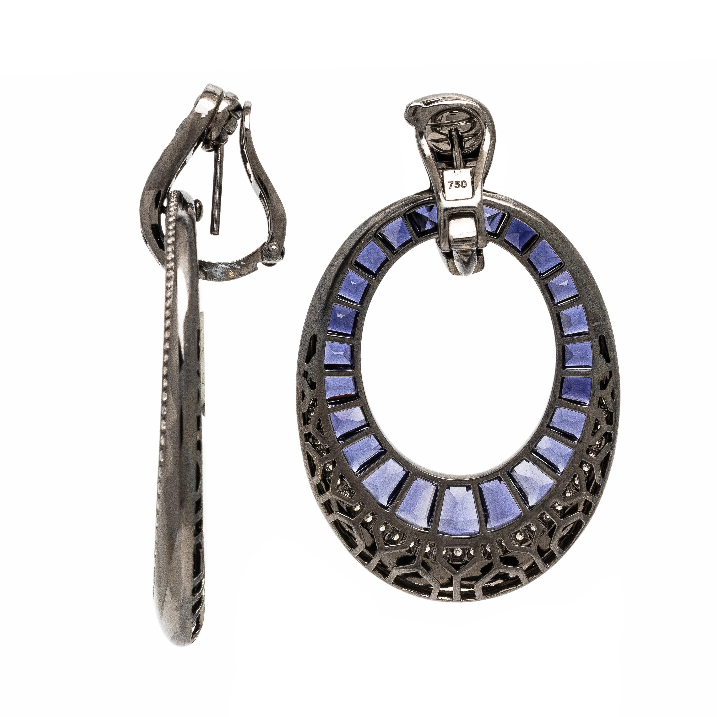 Daniella Kronfle, 'Midnight Sun', Iolite, Diamond, and Blackened Gold Earrings