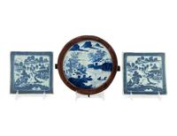 Three Chinese Export Canton Blue and White Porcelain Plaques