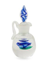 A Francis Whittemore Blue Crimp Rose Miniature Glass Bottle with Twist Stopper