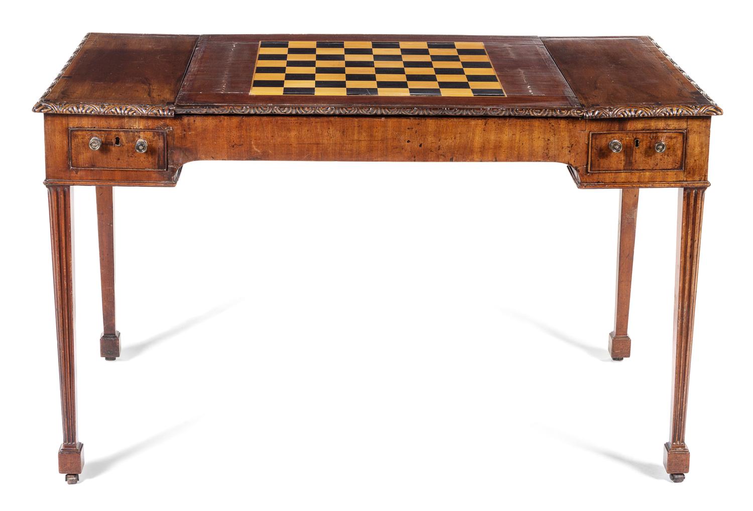 A George III Style Mahogany Game Table Height 29 1/4 x width 47 1/2 x depth 24 3/4 inches. — 19TH CENTURY