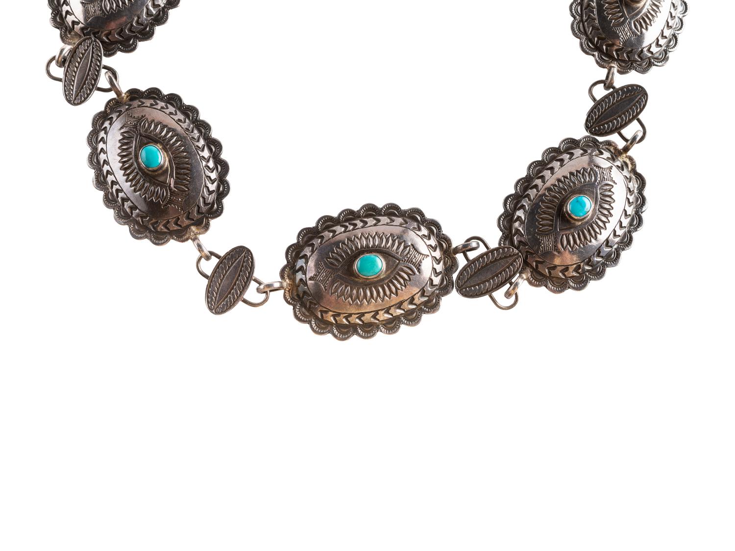 Navajo Silver and Turquoise Link Concha Belt