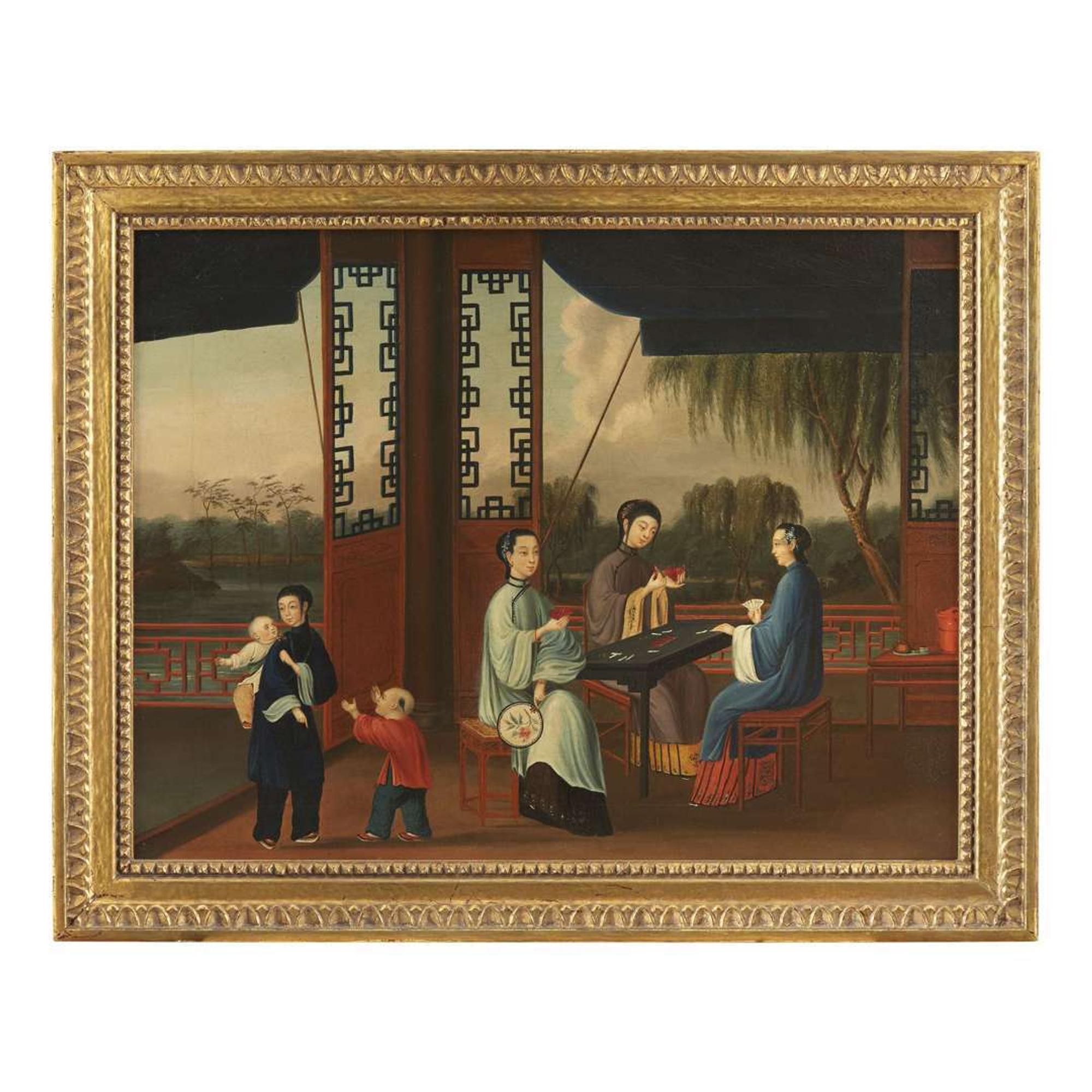 Chinese School 19th century Two views of figures in pavilions