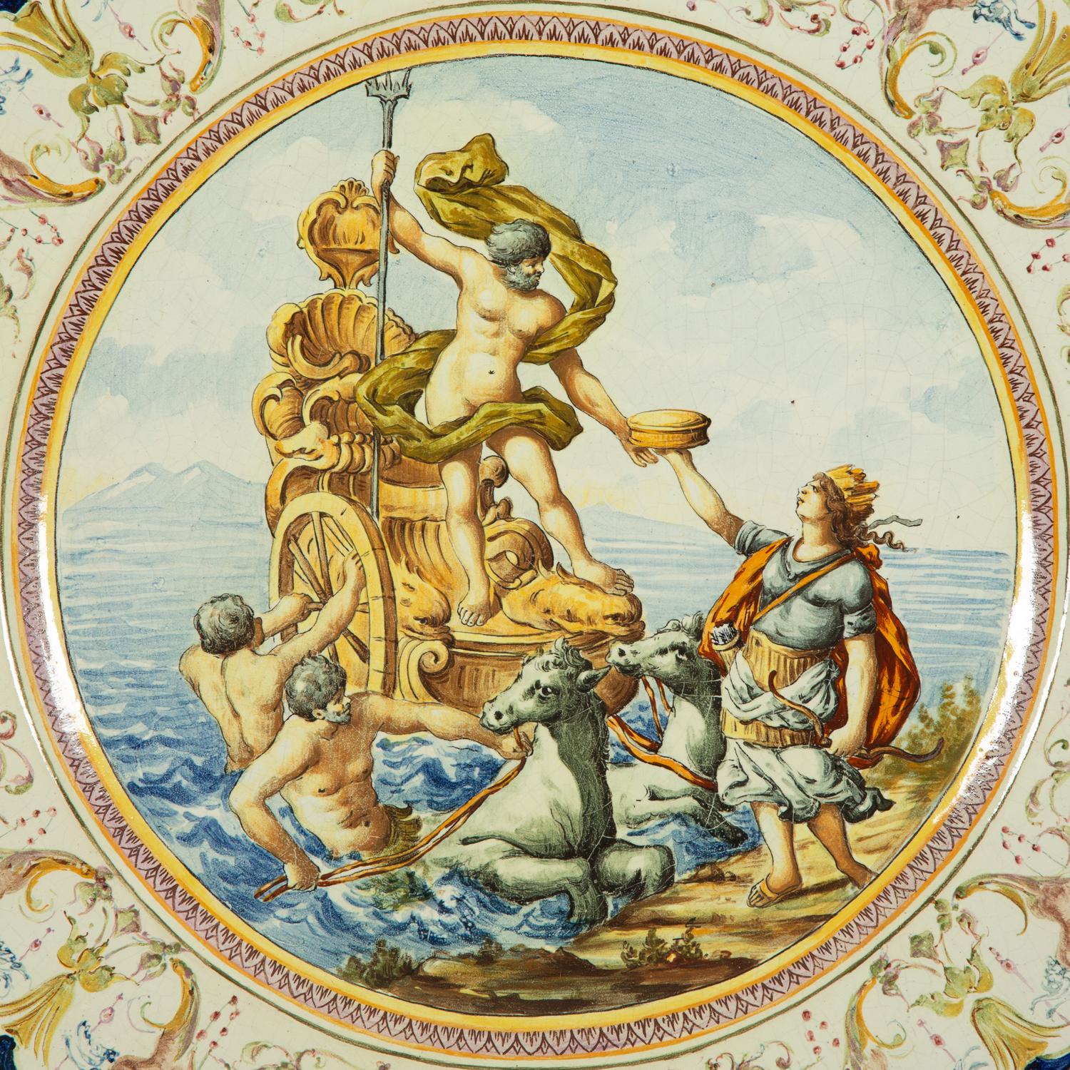 A Pair of Italian Renaissance Style Majolica Glazed Ceramic Chargers