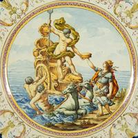 A Pair of Italian Renaissance Style Majolica Glazed Ceramic Chargers