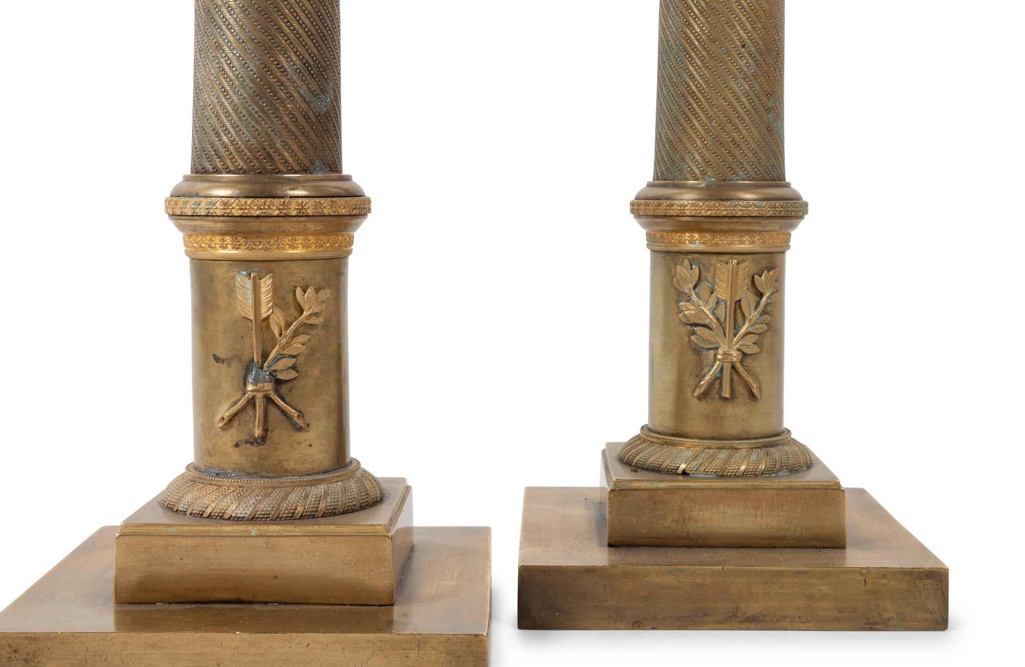 A Pair of Empire Style Gilt Bronze Three Light Candelabra