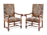 A Pair of Renaissance Revival Walnut Armchairs