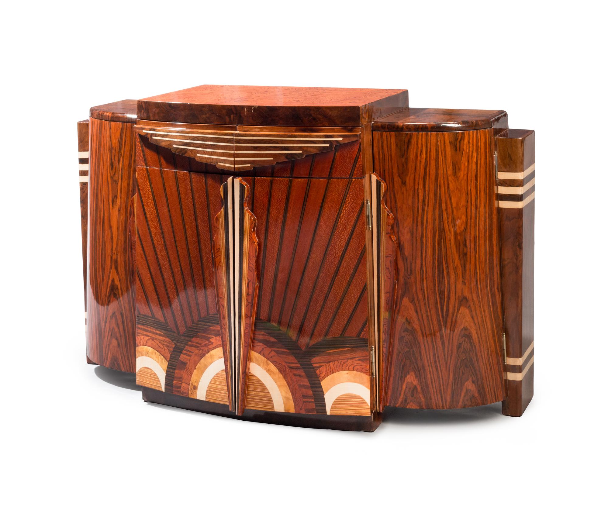 An Art Deco Style Various Woods Inlaid Side Cabinet