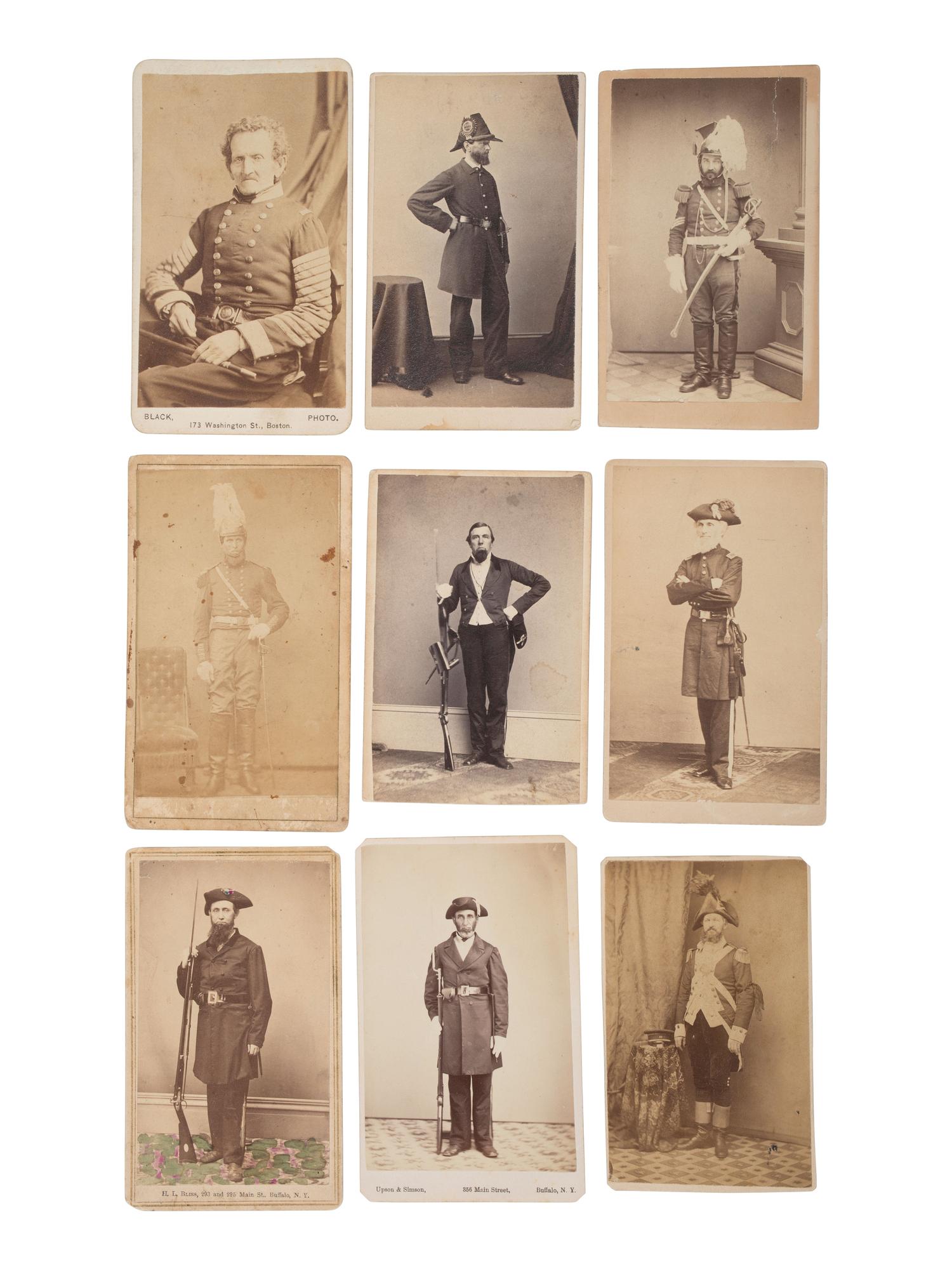 [MILITIA]. A collection of CDVs featuring members of volunteer militias/military organizations incl. National Lancers, Ancient and Honorable Artillery of Boston, & Union Continentals.