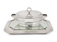 A French Art Deco Silver-Plate Tureen and Mirrored Plateau