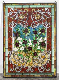 A Leaded Glass Floral Window. Height 36 3/4 x width 26 inches.