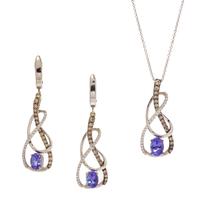A 14 Karat White Gold, Tanzanite, Diamond and Colored Diamond Demi-Parure, Levian,