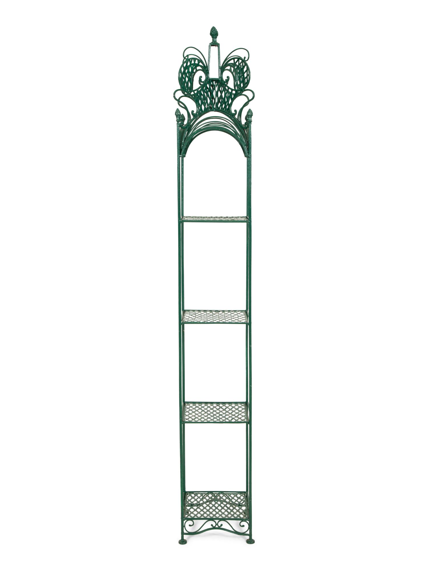 A Victorian Green-Painted Wrought Iron Etagere