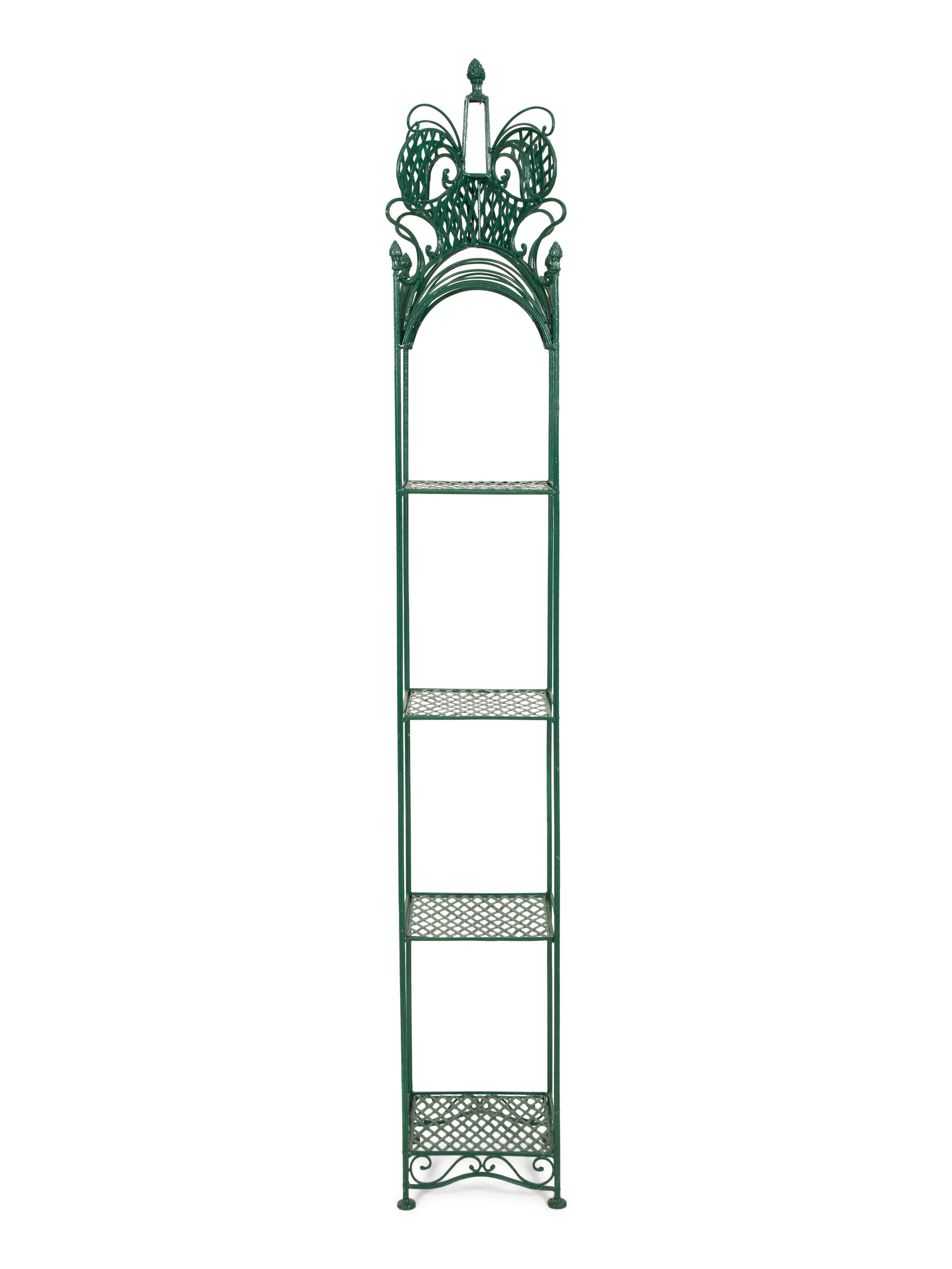A Victorian Green-Painted Wrought Iron Etagere
