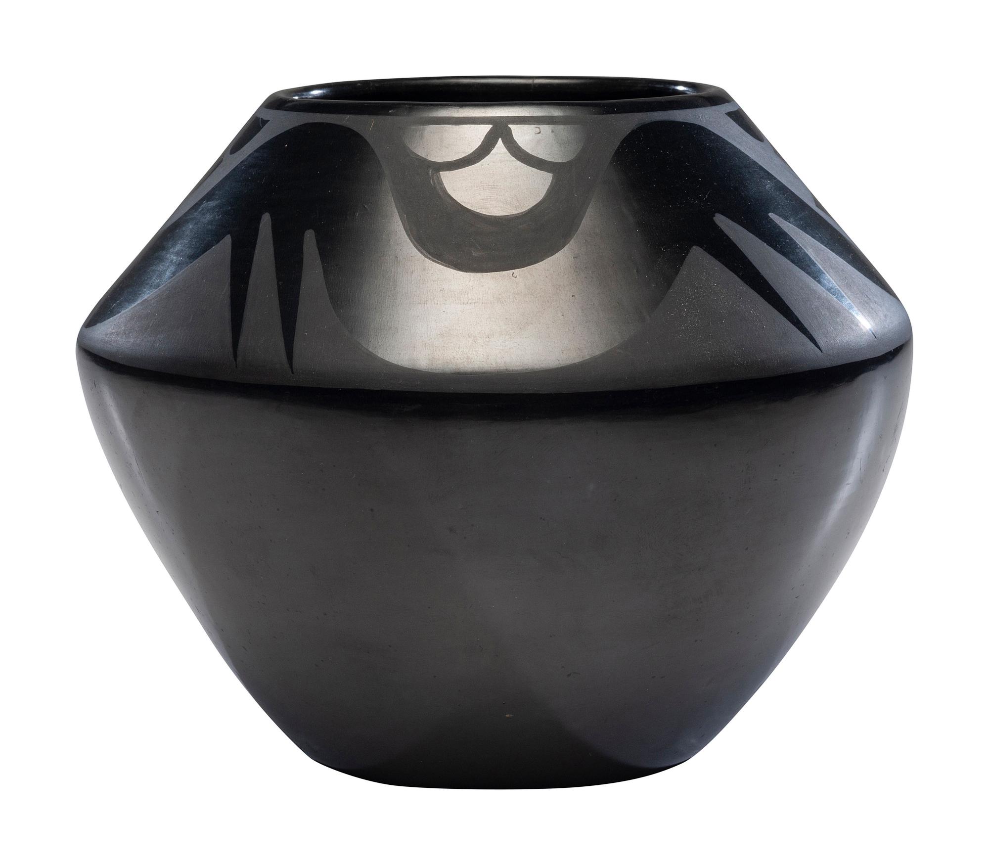 Blackware Pottery Jar, with Avanyu 1943-1956