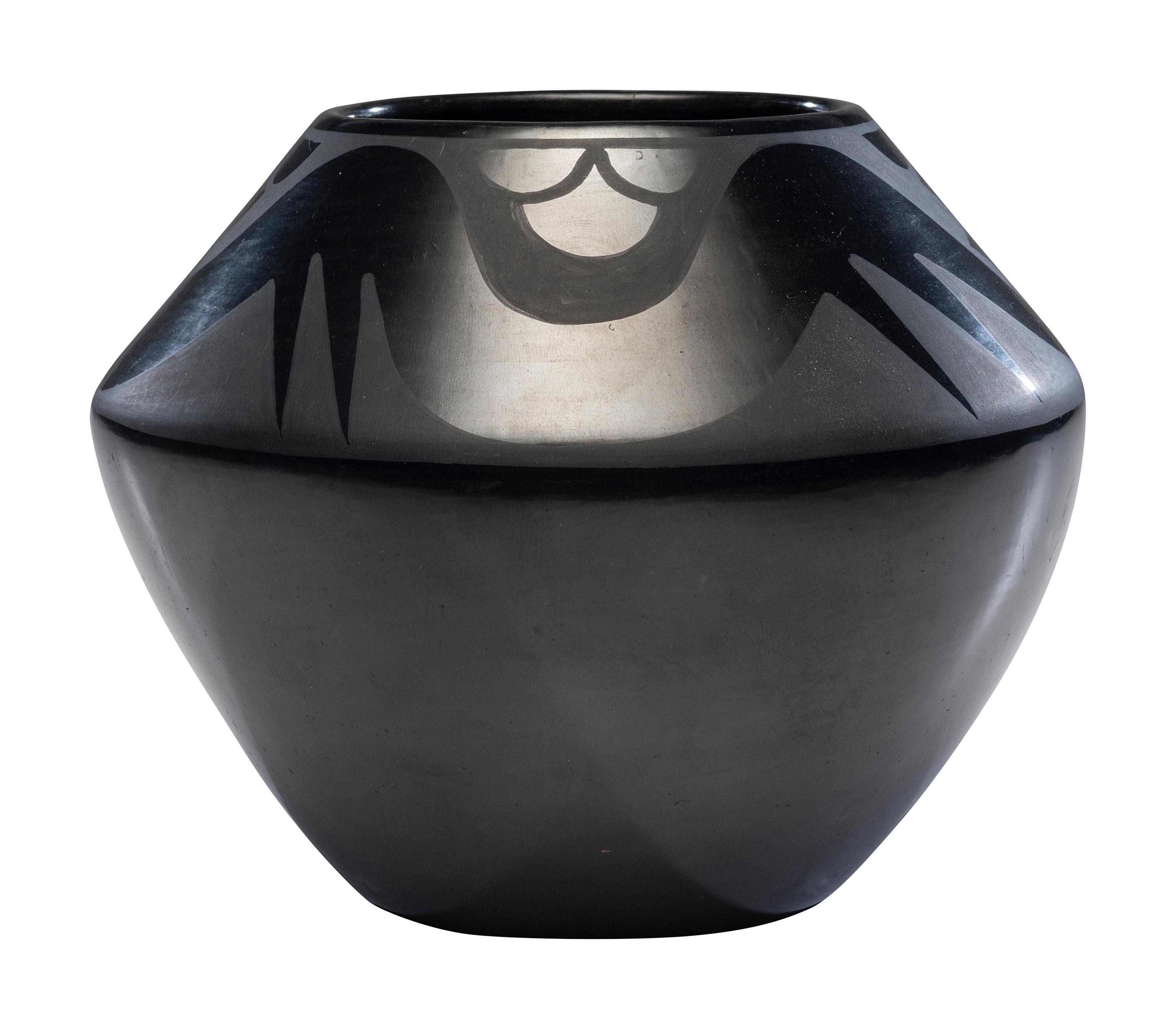 Blackware Pottery Jar, with Avanyu 1943-1956