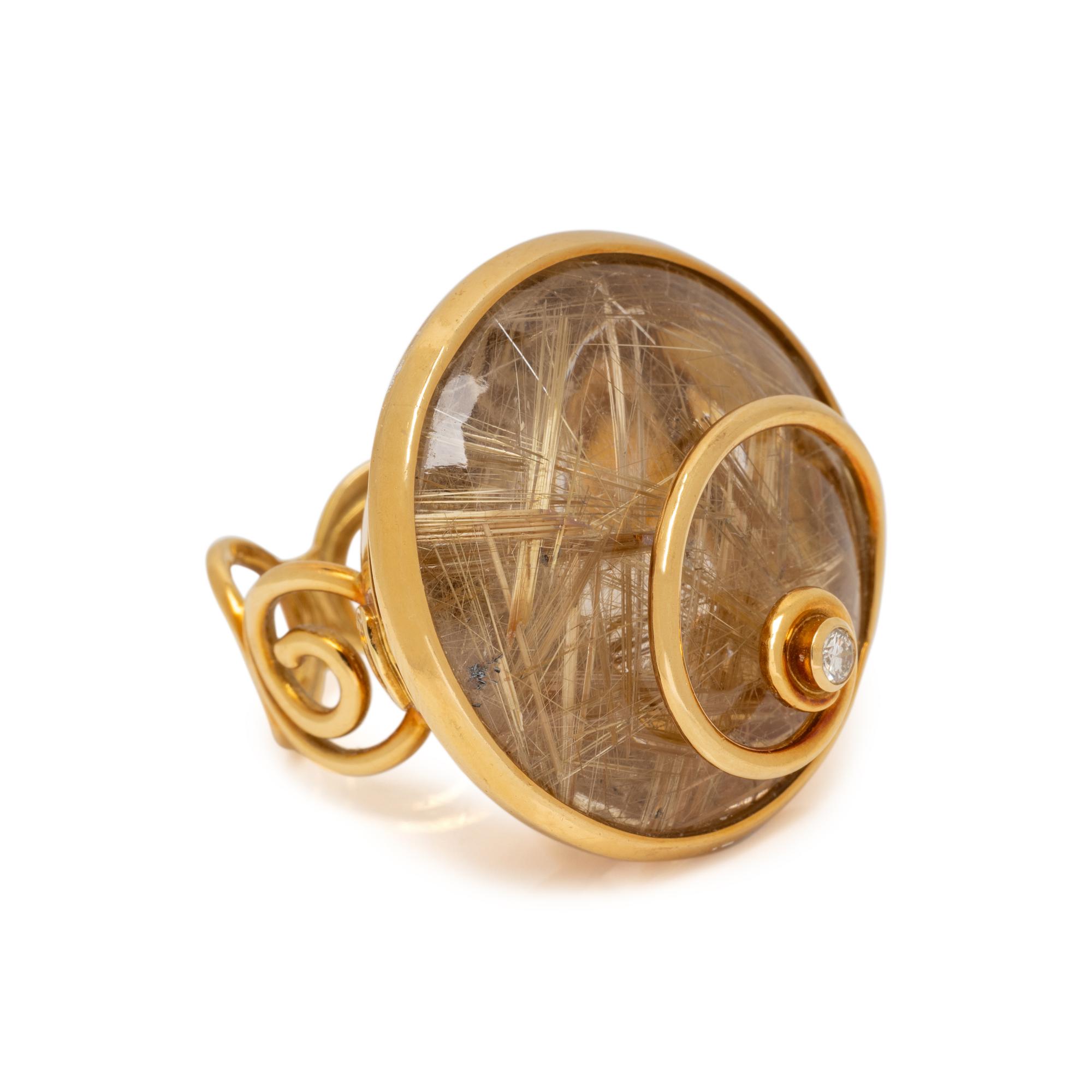 AMSTERDAM SAUER, RUTILATED QUARTZ, DIAMOND, AND YELLOW GOLD RING