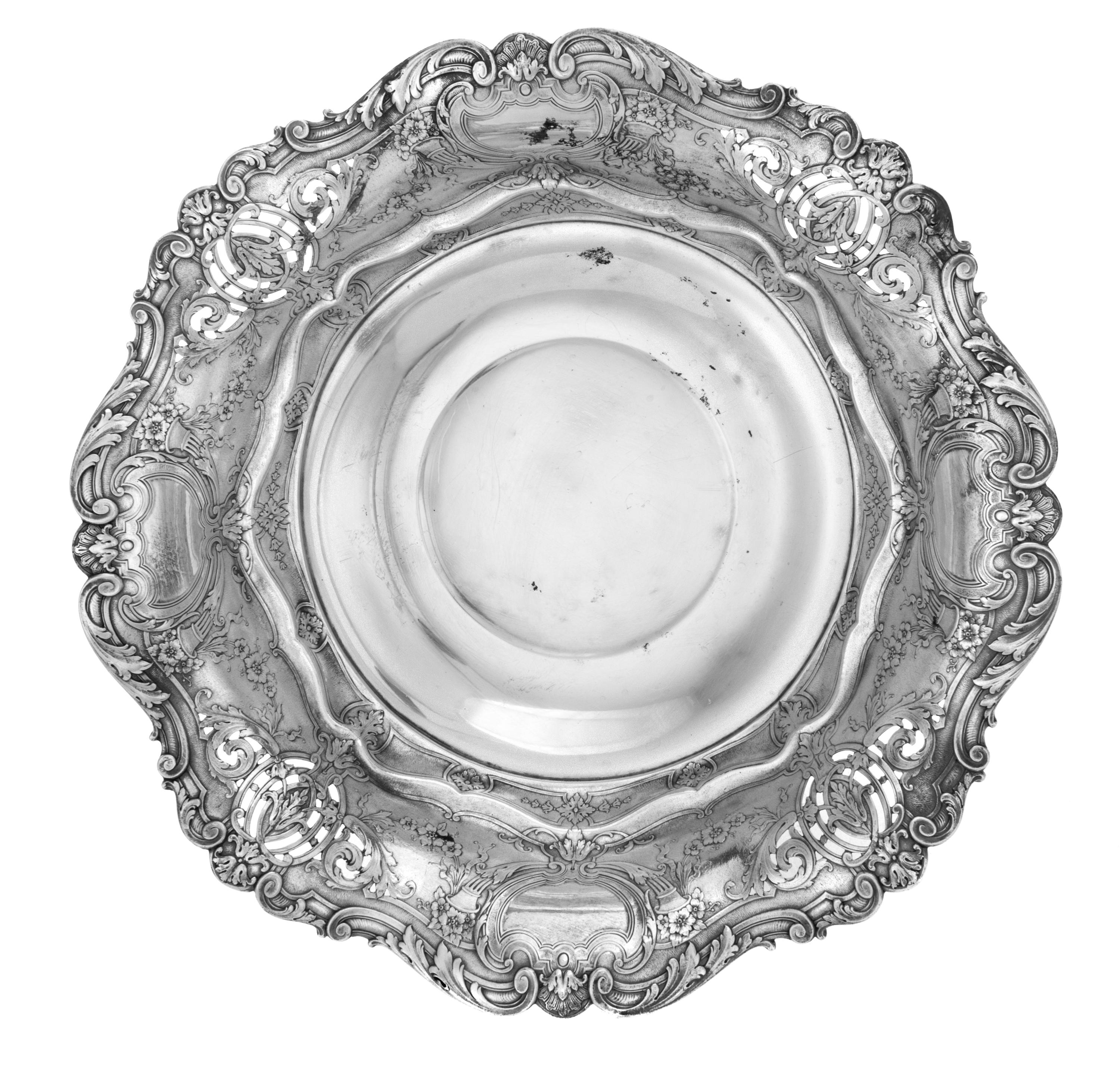 An American Silver Centerpiece Bowl , Gorham Mfg. Co., Providence, RI, 1930 , of footed form, the pierced border worked to show foliate