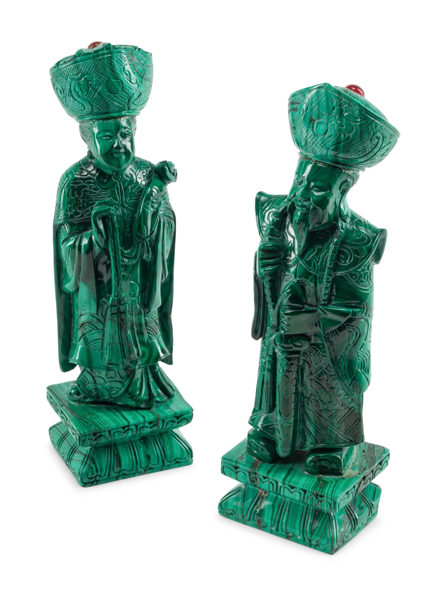A Pair of Chinese Malachite Figures