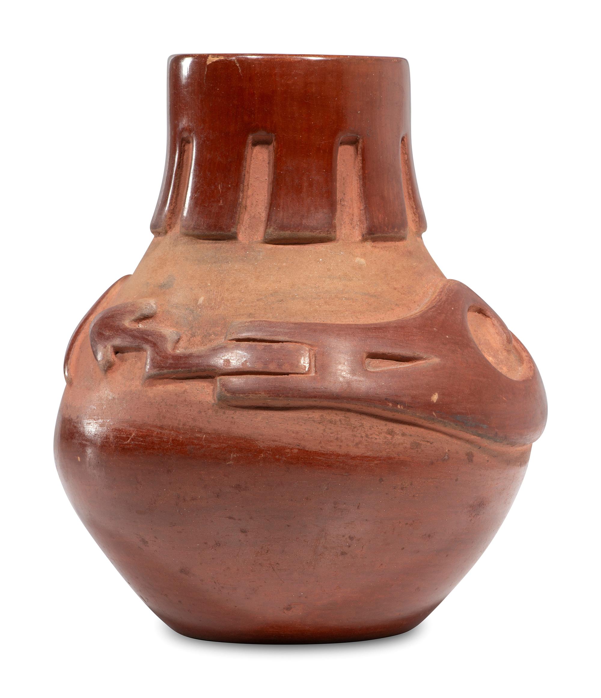 Santa Clara Redware Pottery Vase, with Avanyu