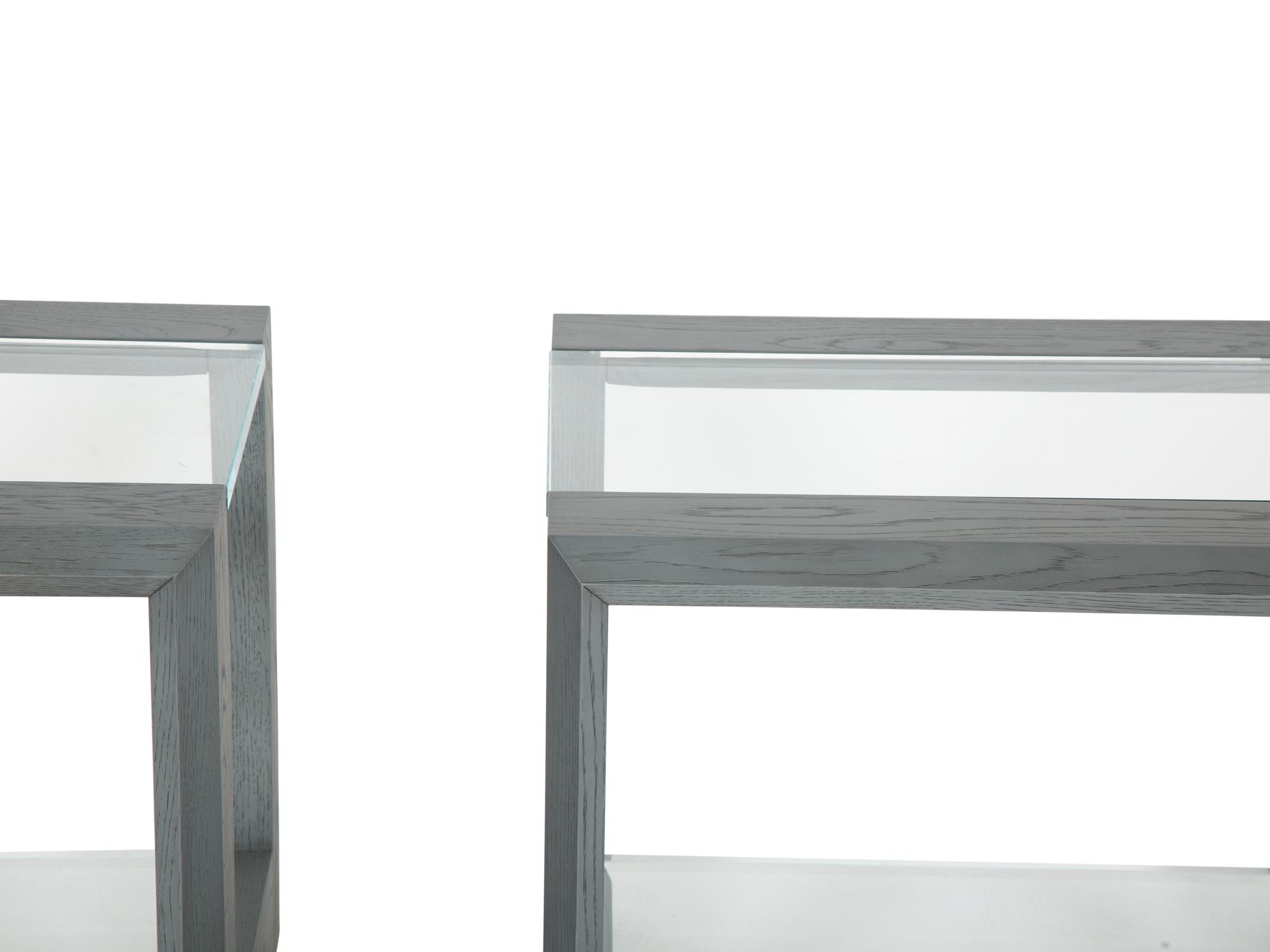 A Pair of Hellman Chang Stained Oak Lucid Side Tables