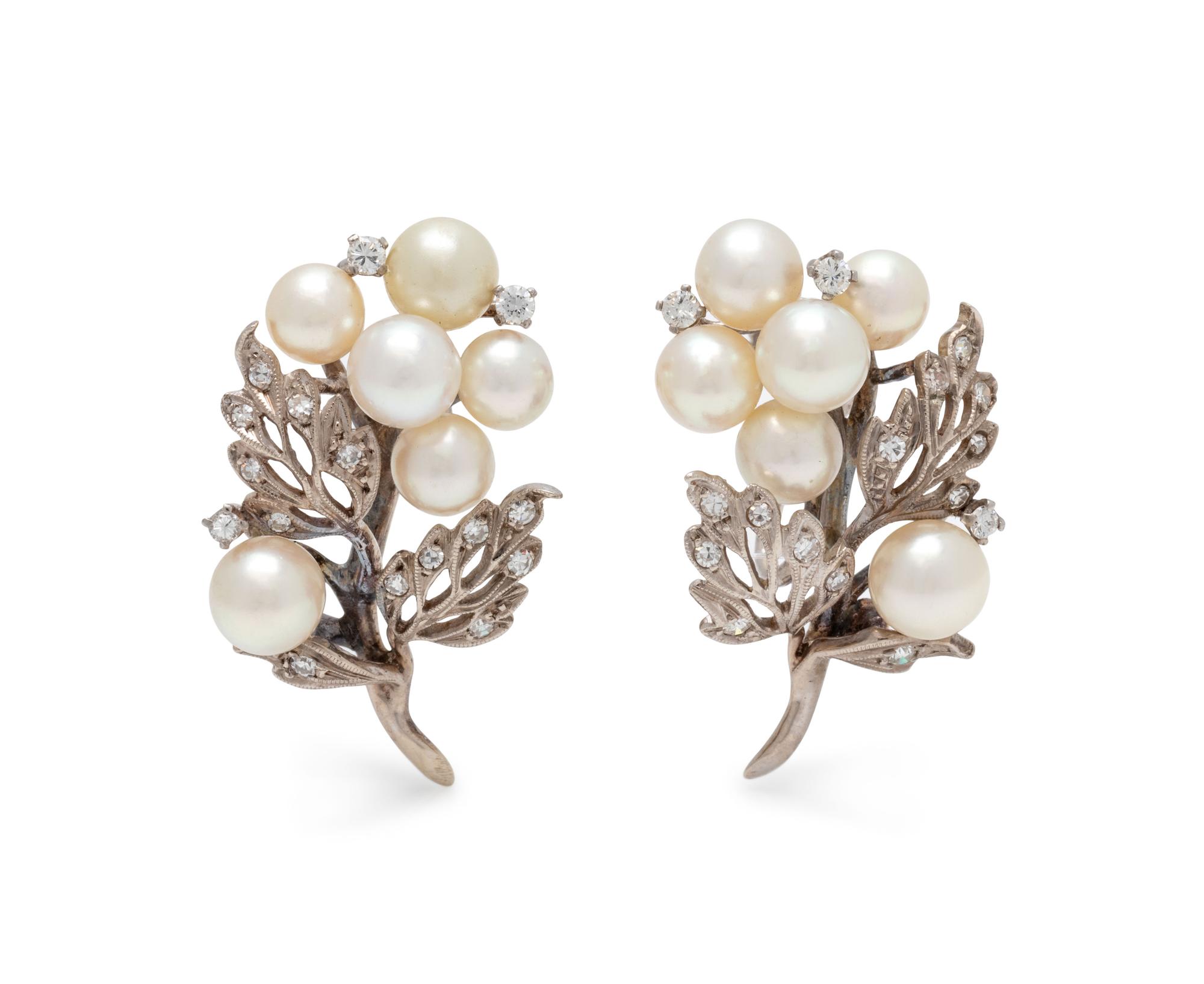 CULTURED PEARL AND DIAMOND EARCLIPS