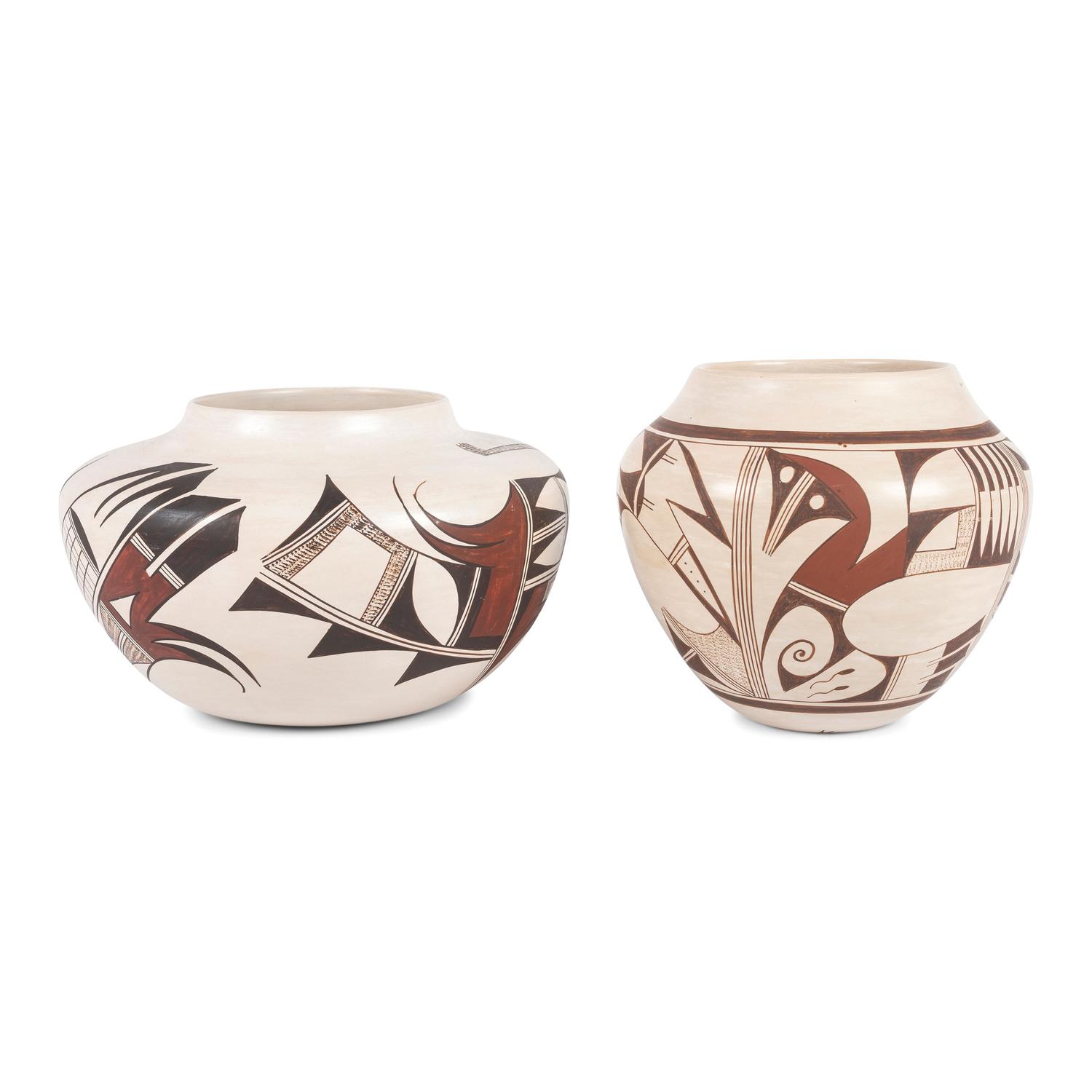 Pair of Polychrome Pottery Jars
