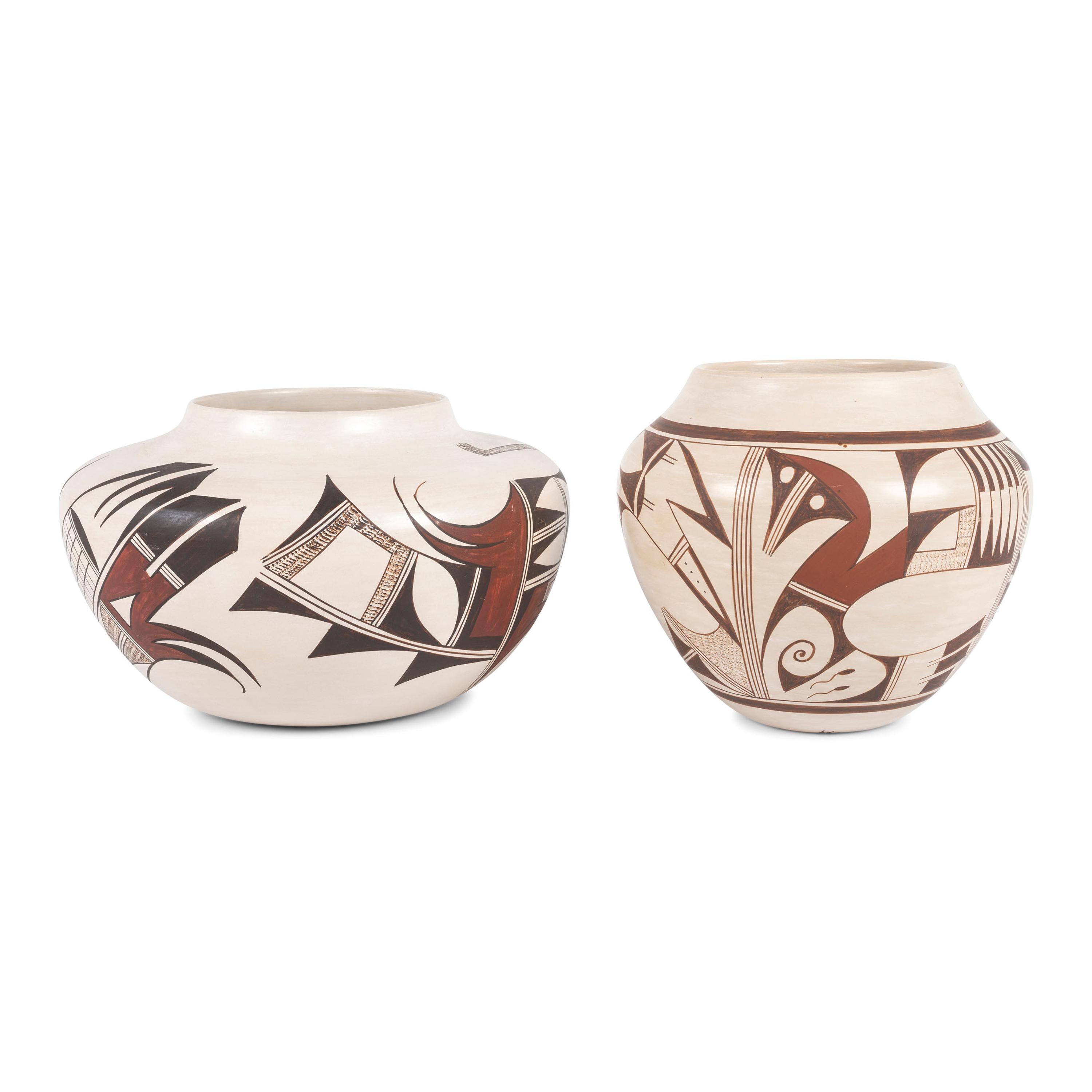 Pair of Polychrome Pottery Jars