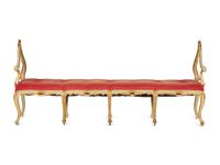 A Louis XV Style Painted and Parcel Gilt Hall Bench
