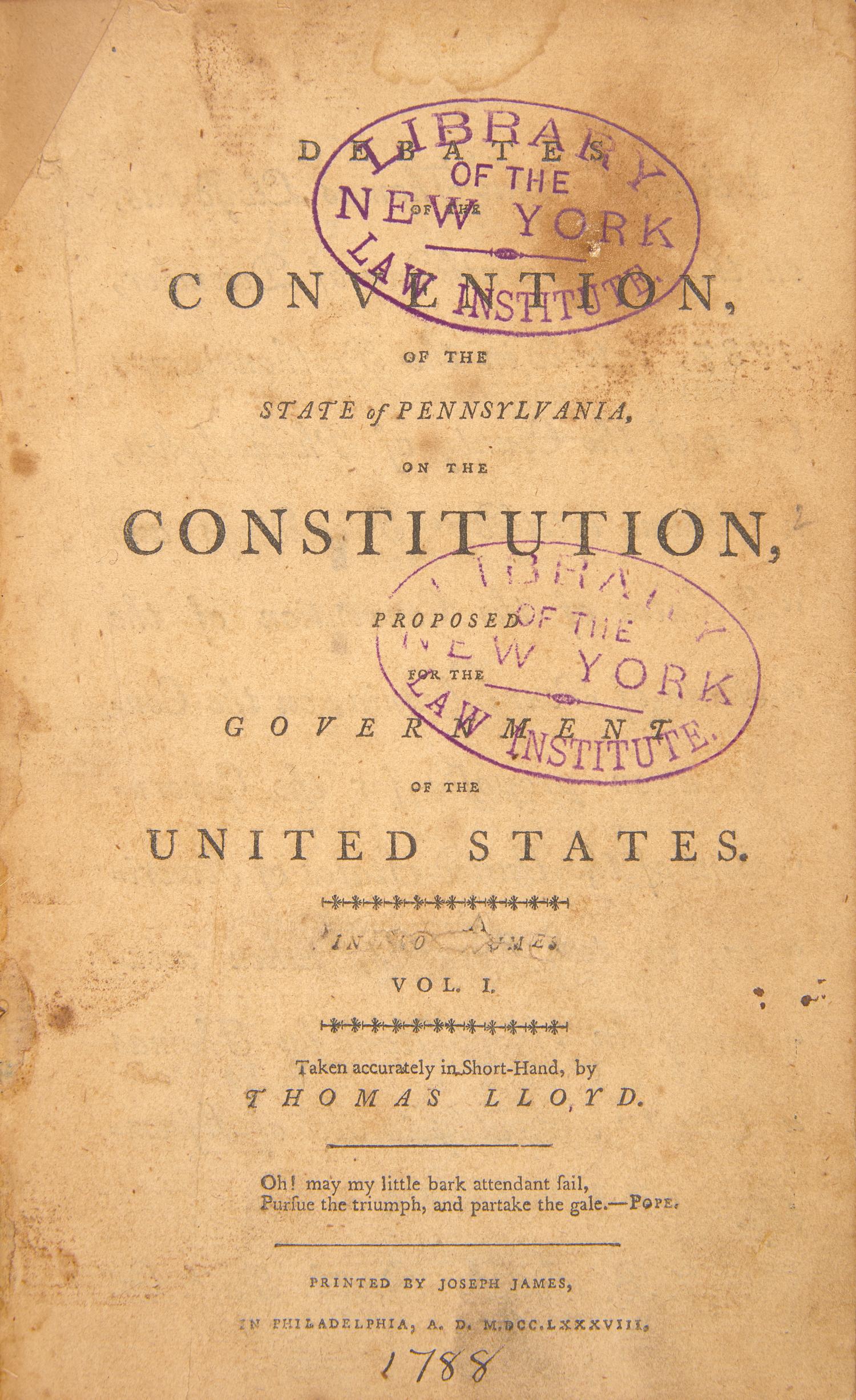 [Constitution] Rare First Edition of this Pamphlet Published in Support of the Constitution's Ratification, Containing One of the Earliest Printings of the Proposed Federal Charter