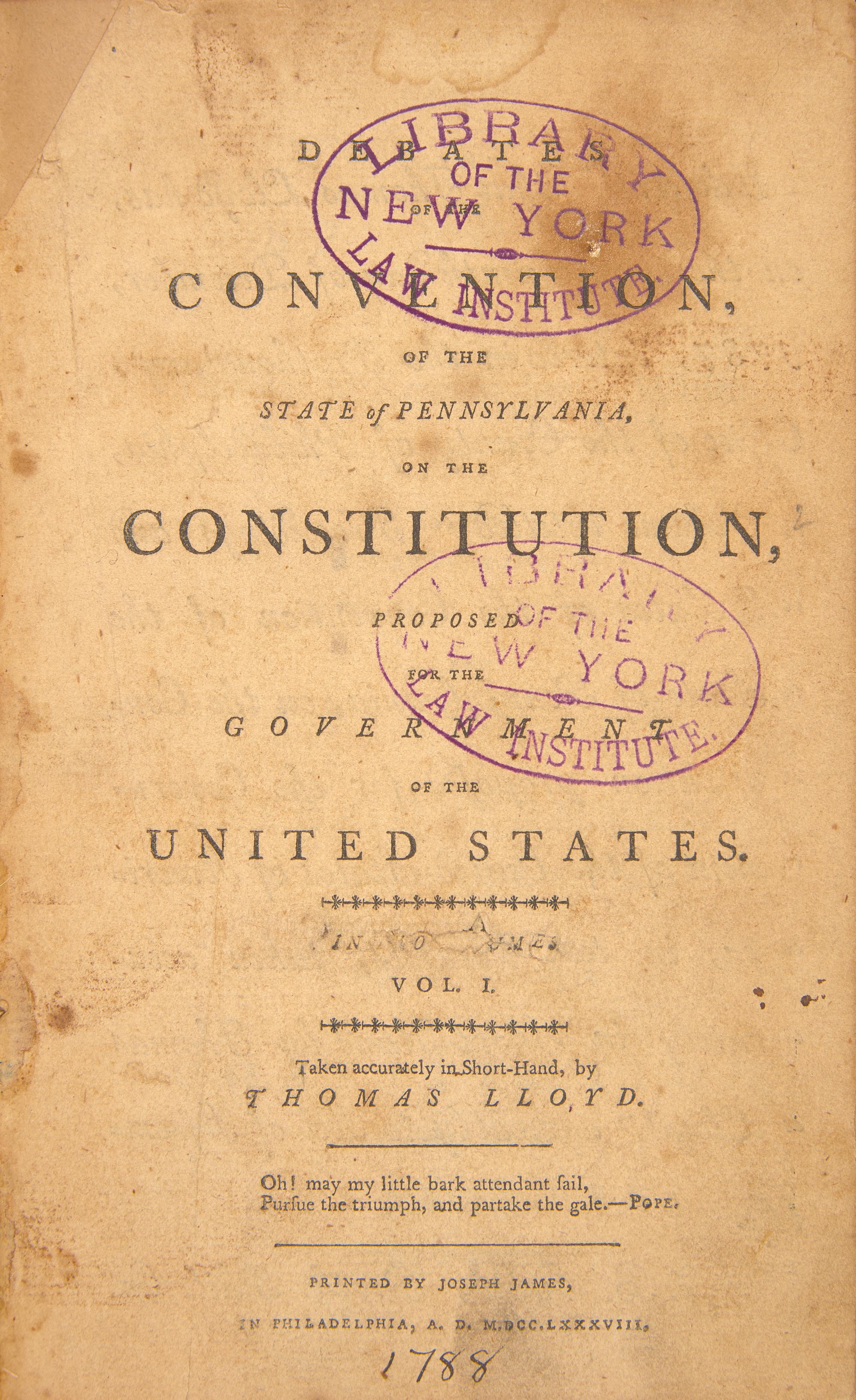 [Constitution] Rare First Edition of this Pamphlet Published in Support of the Constitution's Ratification, Containing One of the Earliest Printings of the Proposed Federal Charter