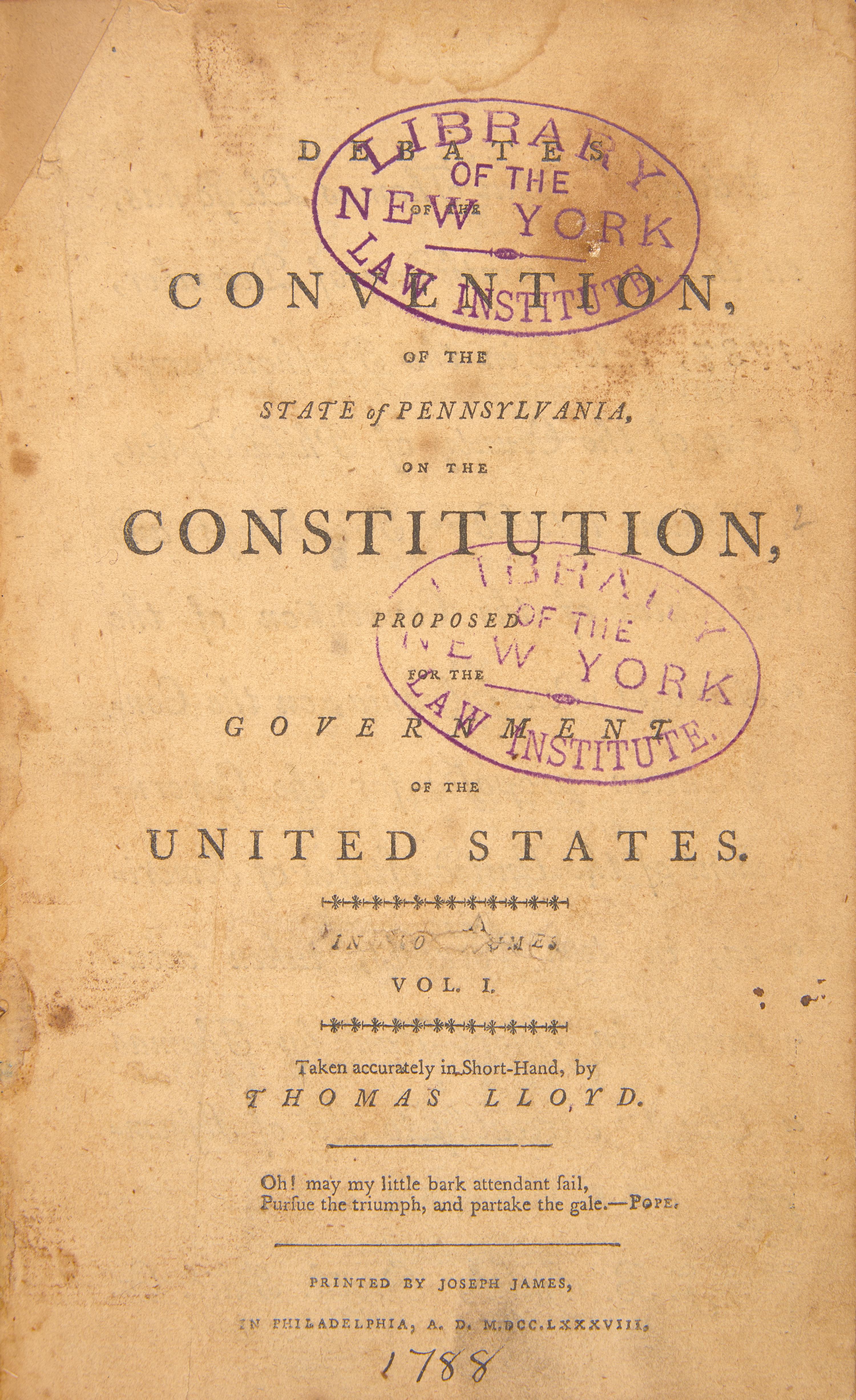[Constitution] Rare First Edition of this Pamphlet Published in Support of the Constitution's Ratification, Containing One of the Earliest Printings of the Proposed Federal Charter