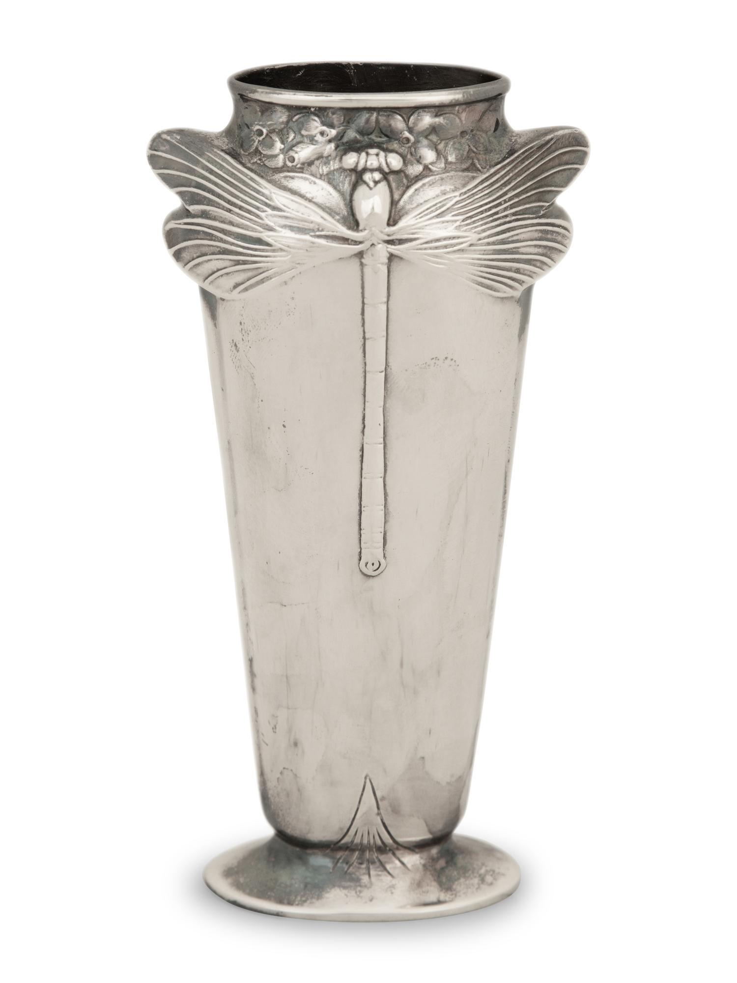 A Christofle Silver Plate Dragonfly Vase — 20th Century