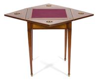 A French Crossbanded Tulipwood Parquetry Handkerchief Table Height 30 x diameter closed 22 inches. — 19TH CENTURY