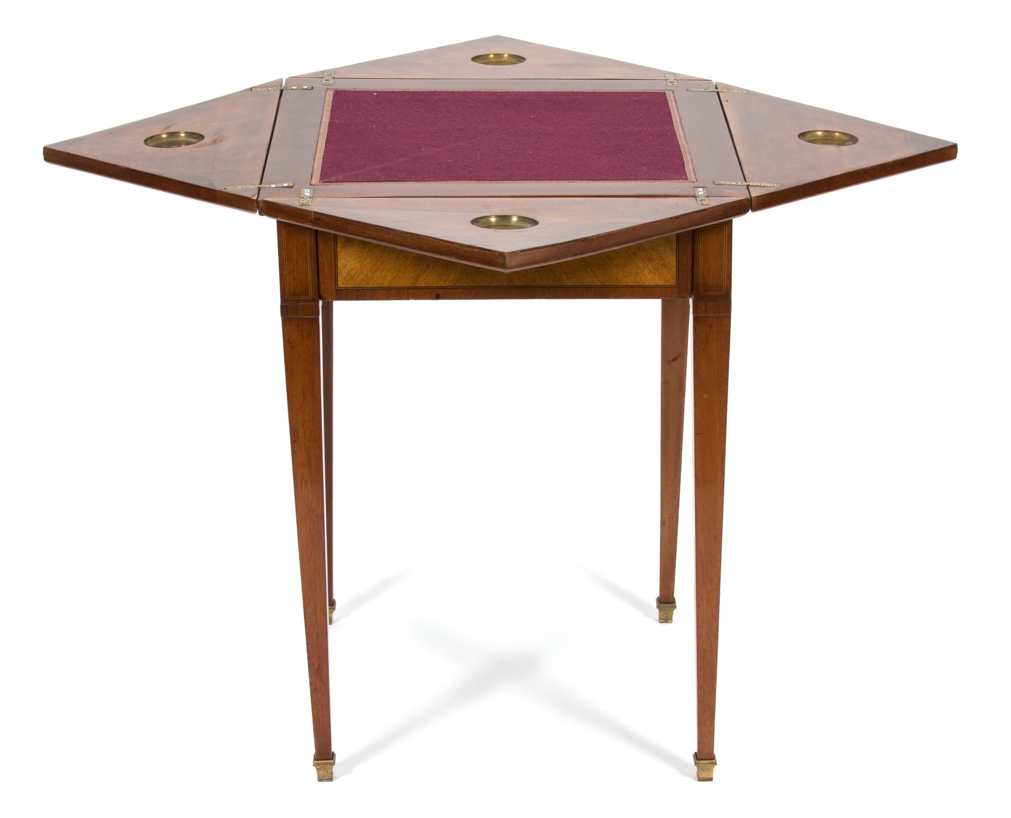 A French Crossbanded Tulipwood Parquetry Handkerchief Table Height 30 x diameter closed 22 inches. — 19TH CENTURY