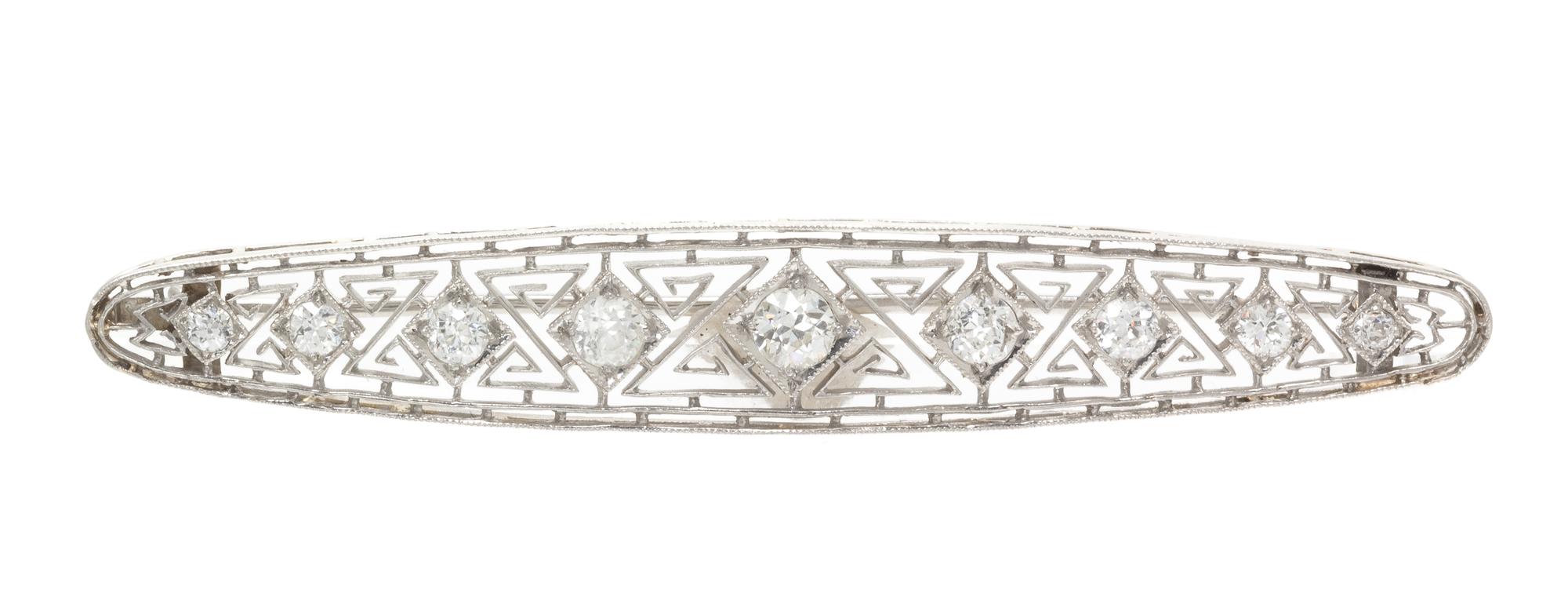 An Art Deco Platinum and Diamond Bar Brooch, 7.70 dwts.