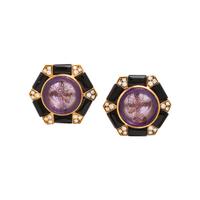 Amethyst Cameo, Diamond, and Onyx Earrings