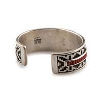 Cast Silver Cuff Bracelet, with a Double Row of Coral