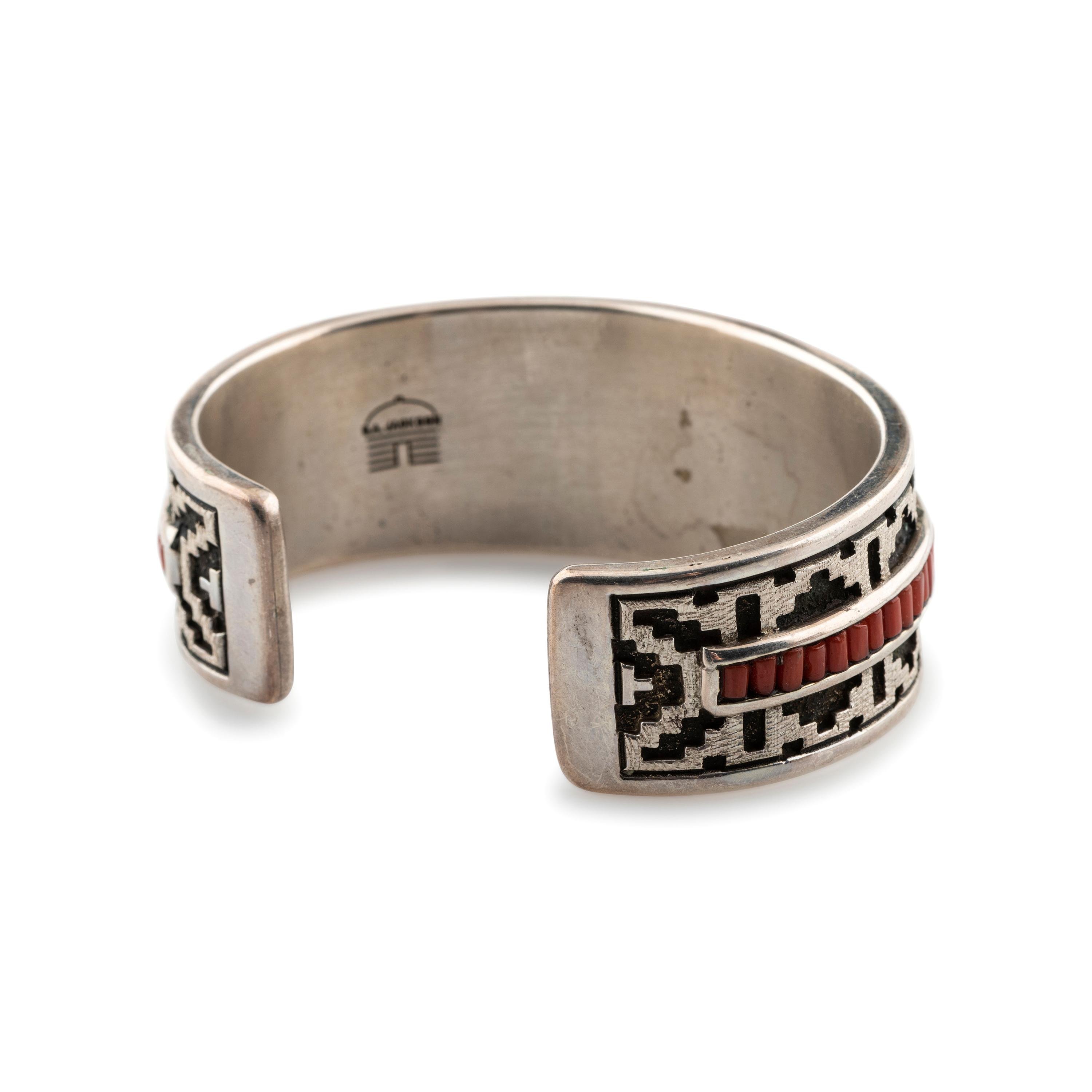 Cast Silver Cuff Bracelet, with a Double Row of Coral