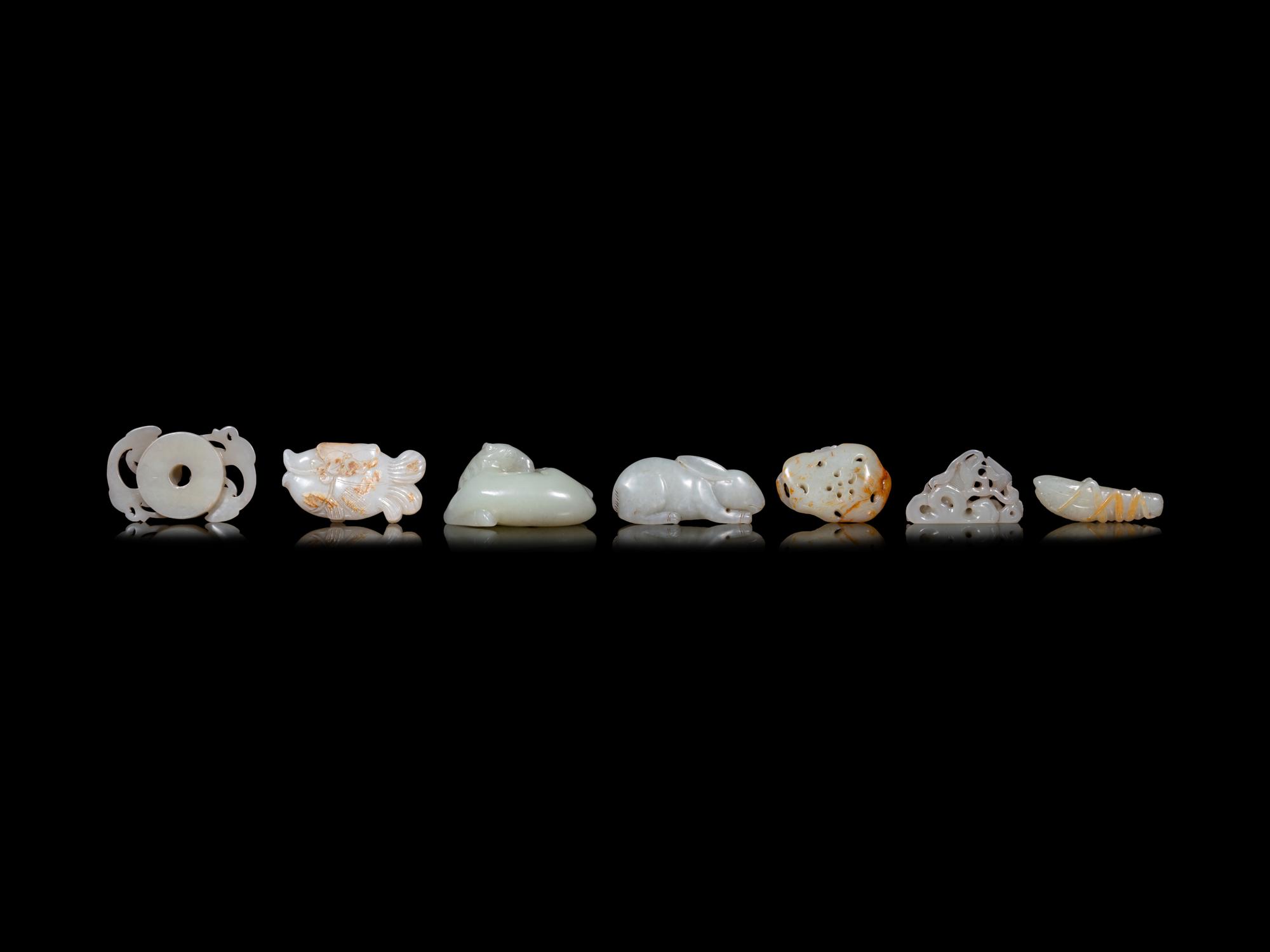 Seven Celadon Jade Carvings of Animals