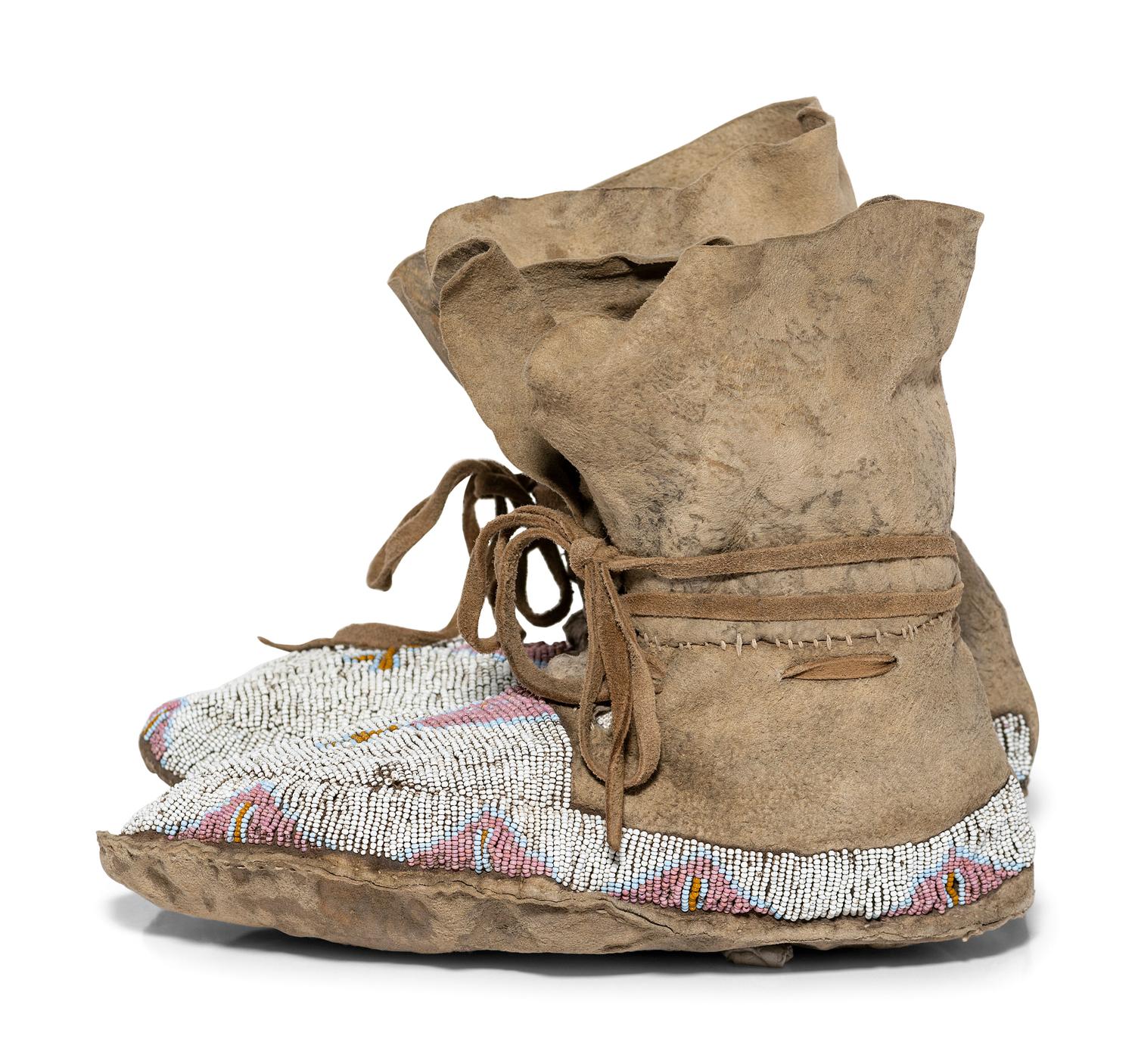 Northern Plains Beaded Hide High Top Moccasins, with Church